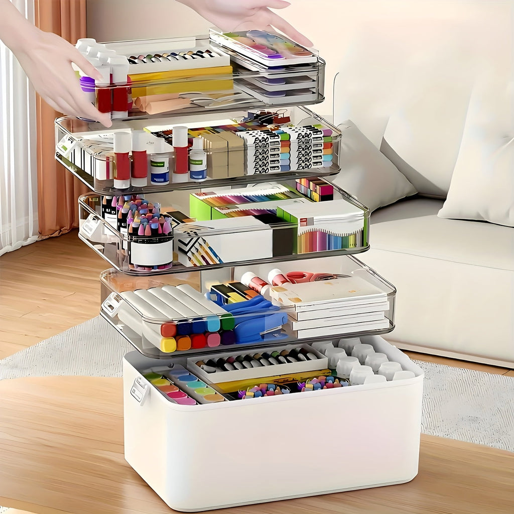 5-Tier Heavy-Duty Plastic Storage Box - Clear with Lids &amp; Handle