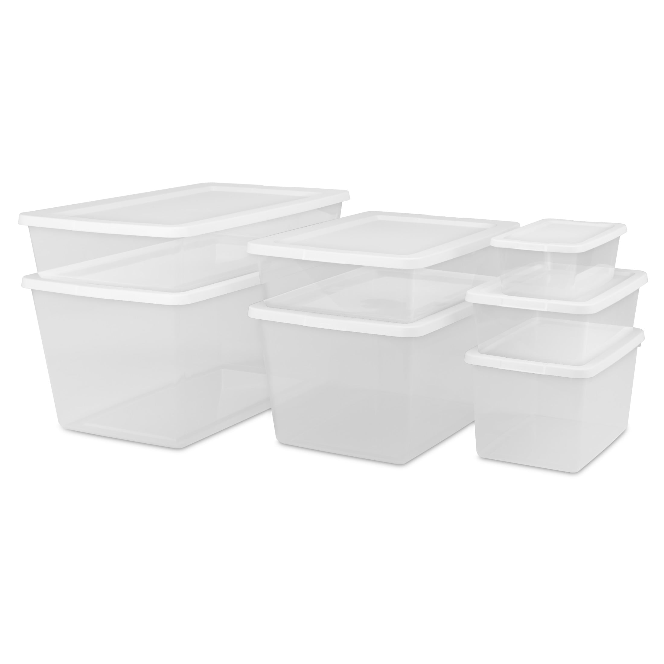 20 Quart Small Storage Bin, Clear Plastic Storage Container with Snap-On Lid, White