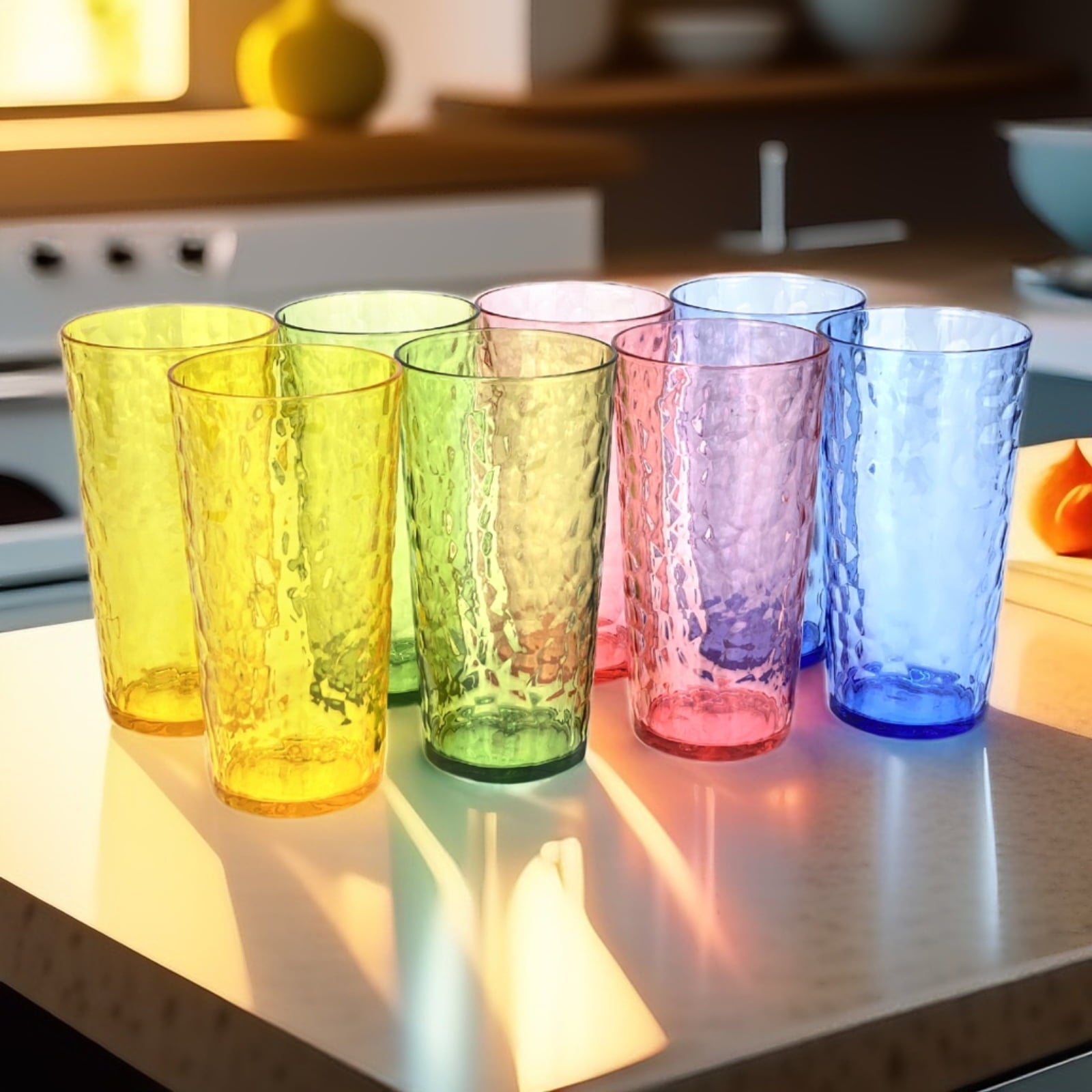 24-Ounce Plastic Tumbler Acrylic Drinking Glasses, Plastic Cups, , , Shatter Proof, , Set of 8 ( Multicolor )