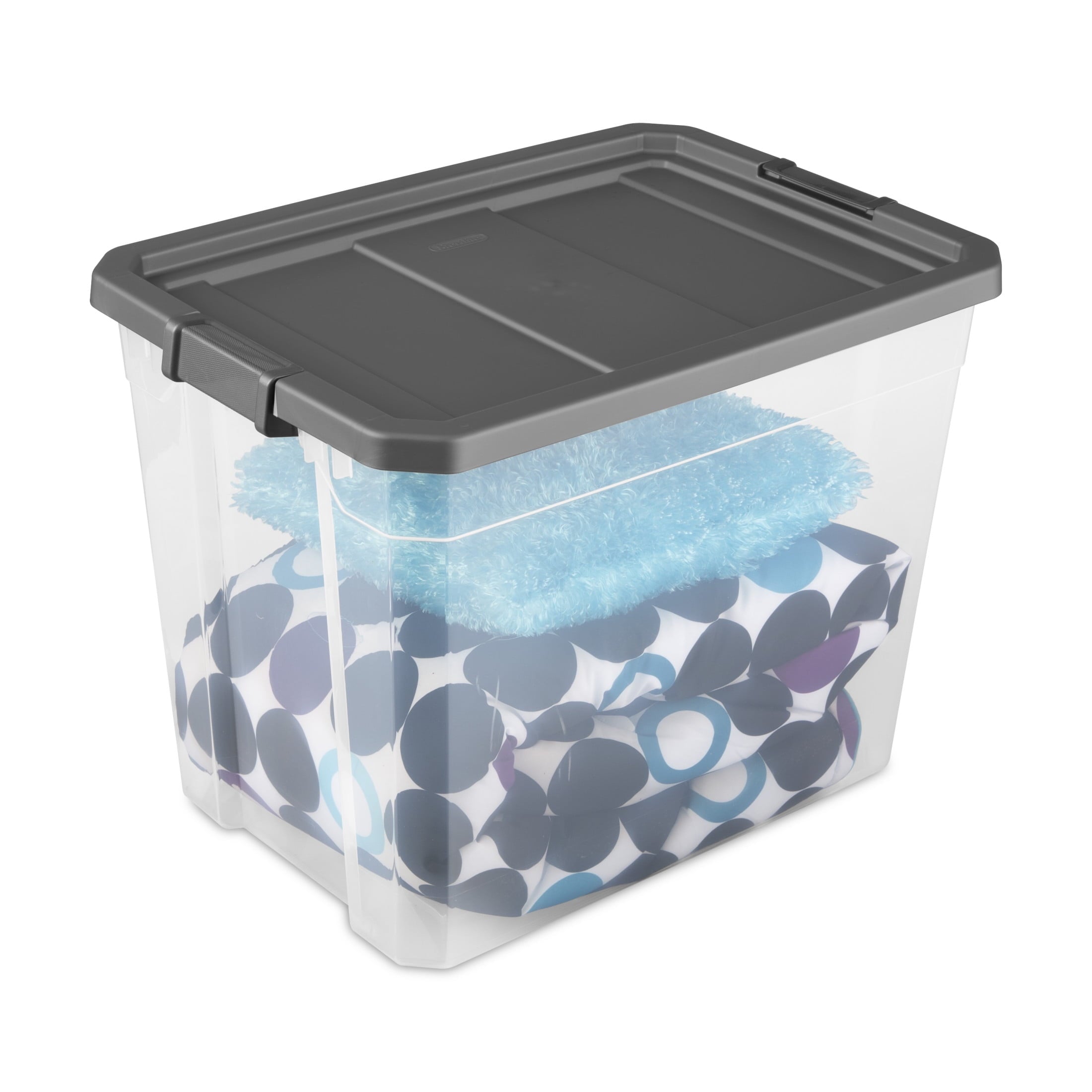 108 Quart Extra-Large Storage Bin, Clear Plastic Storage Container with Latch Lid, Dark Gray