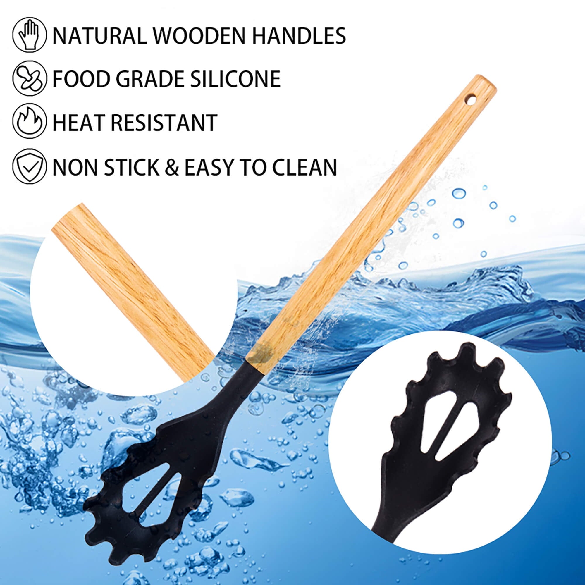 19-Piece Silicone Kitchen Utensil &amp; Knife Set - Heat-Resistant Cooking Tools Non-Stick Safe Gift for Mom or Women Black