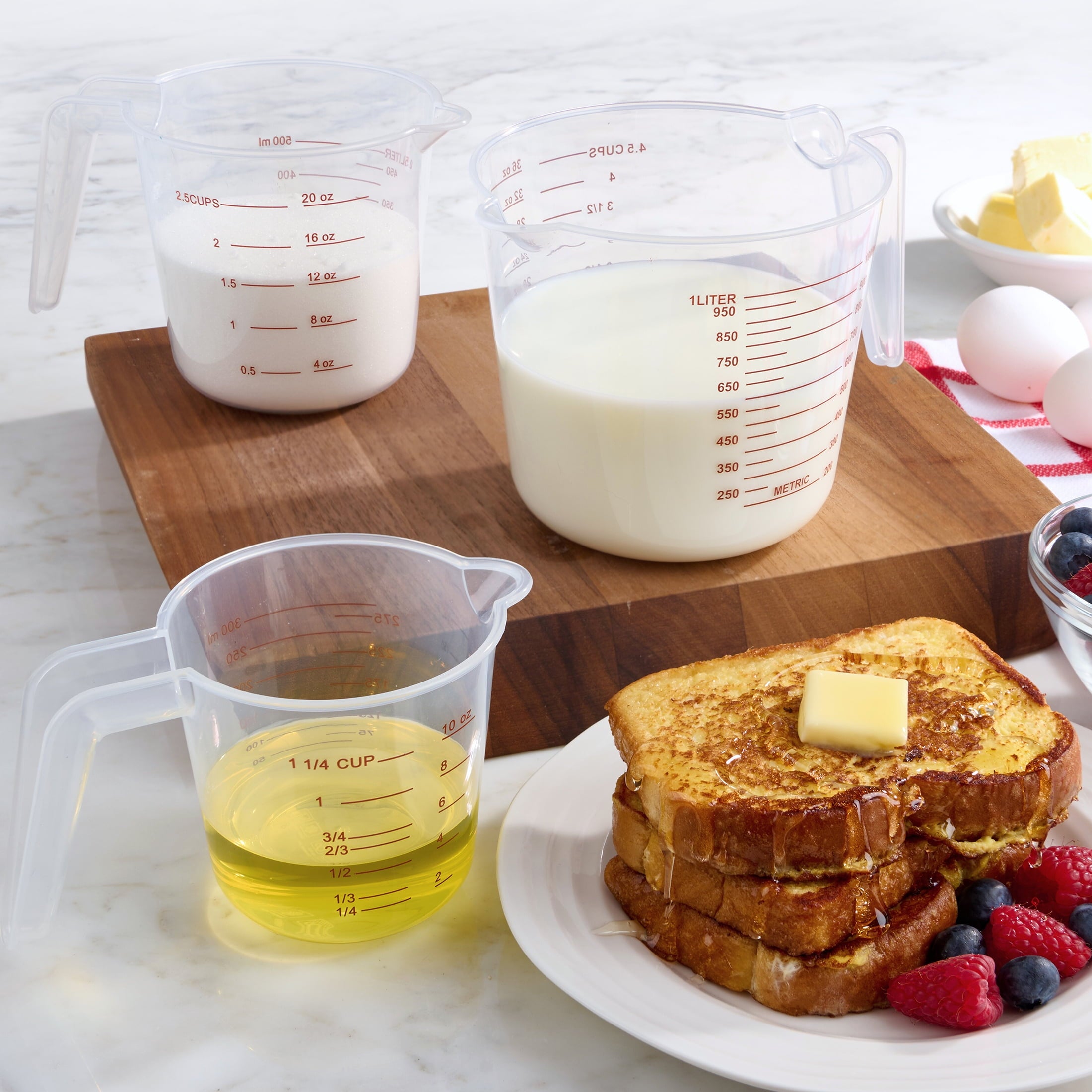 3-Piece Tapered Spout Nesting Plastic Measuring Cups Set, Clear