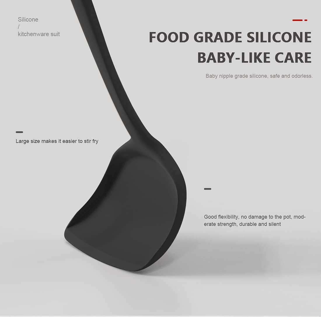Black Silicone Cooking Utensils Set - 446°F Kitchen Utensils,Turner Tongs,Spatula,Spoon,Brush,Whisk,Kitchen Utensil Gadgets Tools Set for Nonstick Cookware, (BPA Free)