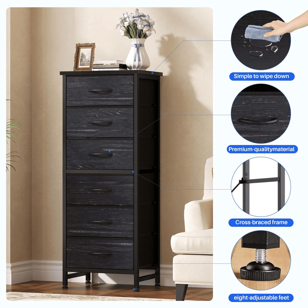 5 Fabric Dresser with 5 Storage Drawers, TV Stand with Wooden Top Metal Frame for Clothes, Living Room, Hallway, Entryway, Rust
