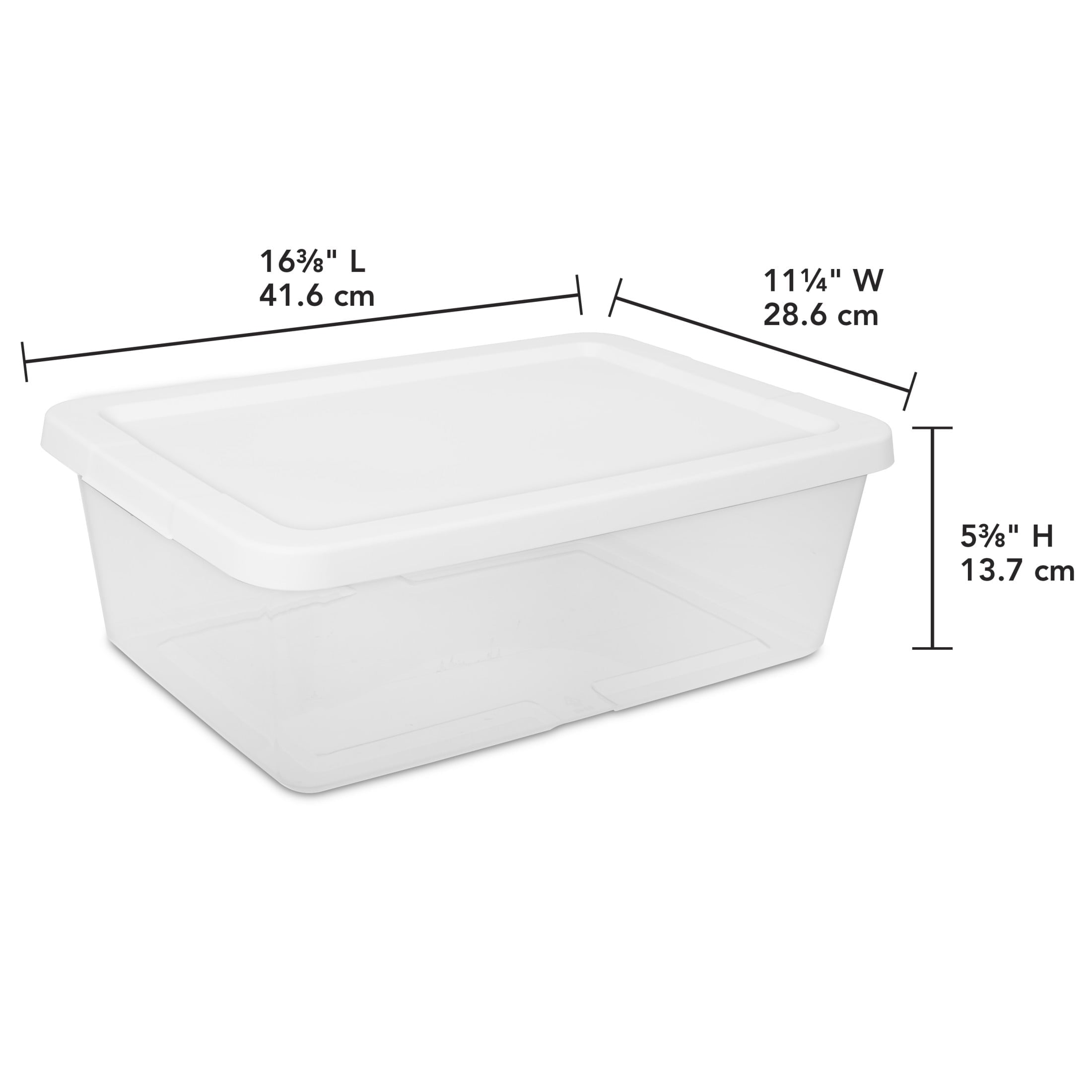 Set of (4) 12 Quart Storage Boxes, Clear Plastic Storage Bins with Snap-on Lid, White, 4 Pack