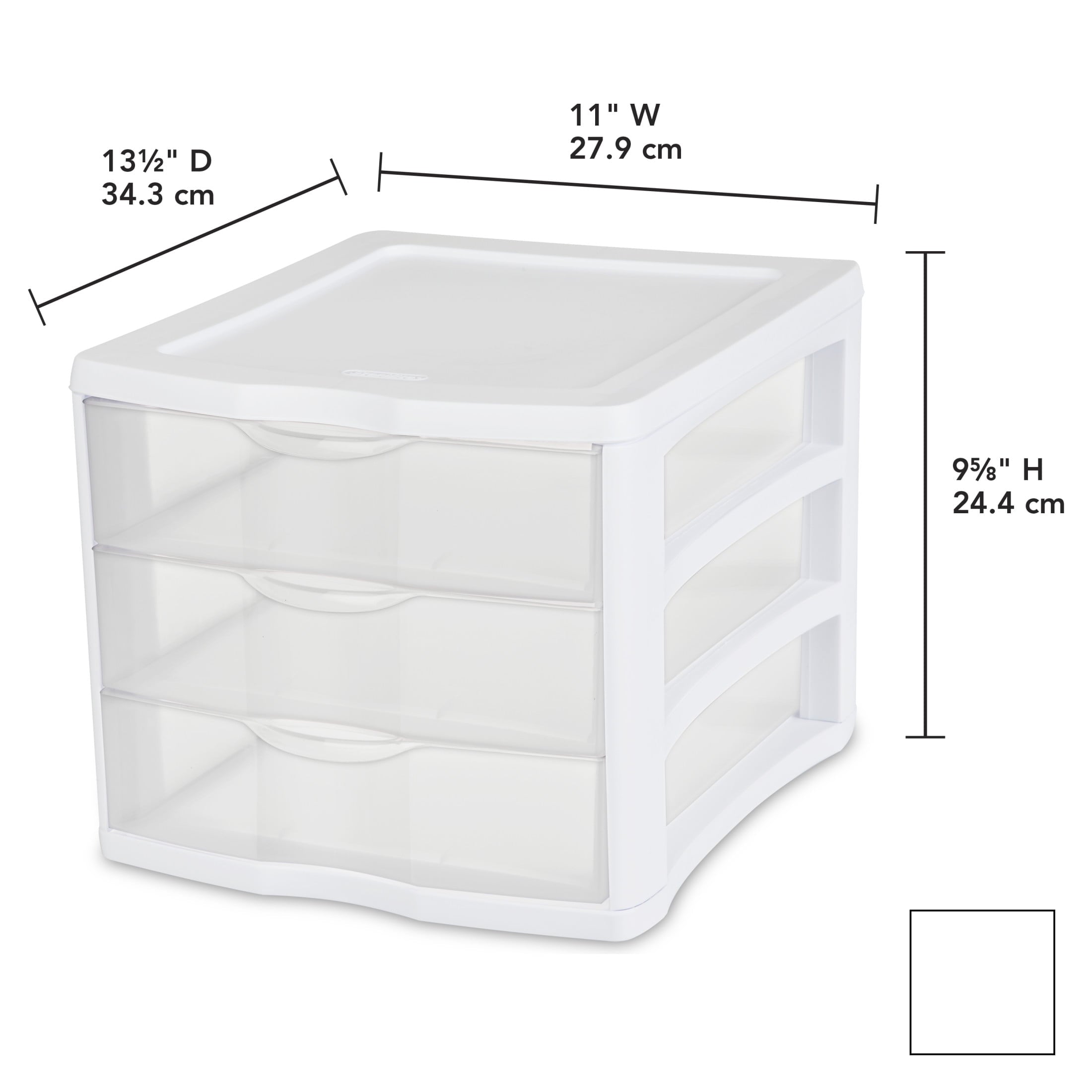 3 Drawer Unit, Clear Plastic Countertop or Desktop Storage Drawers, White