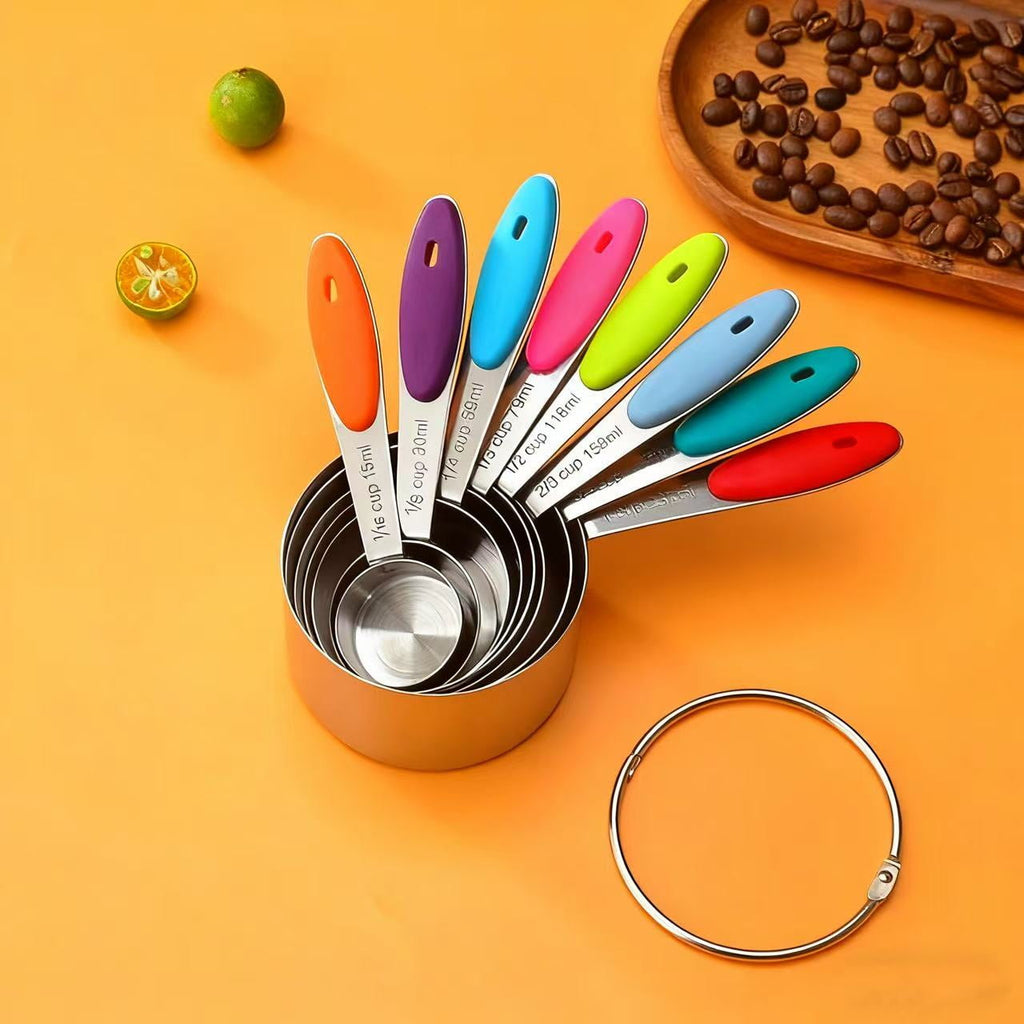 17-Piece Magnetic Stainless Steel Measuring Cups and Spoons Set with Silicone Handles, Kitchen Measuring Tools for Cooking, Baking