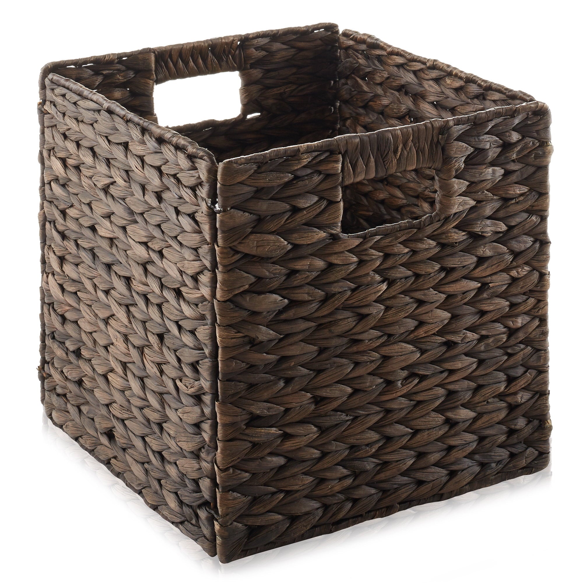 10.5" x 10.5" Water Hyacinth Storage Baskets, Natural - Set of 2 Collapsible Cube Organizers, Woven Bins for Bathroom, Bedroom, Laundry, Pantry, Shelves