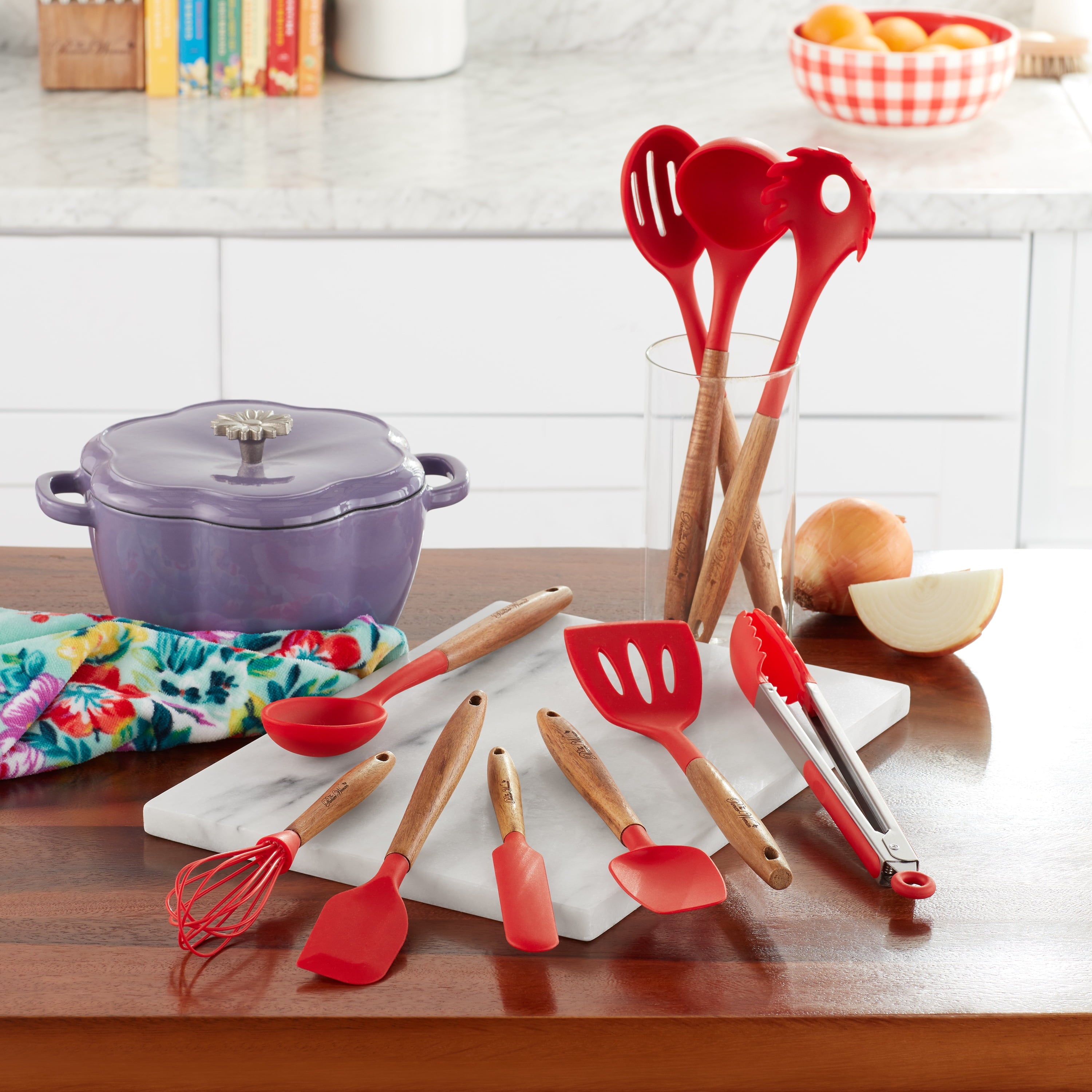 10-Piece Silicone and Acacia Wood Handle Cooking Utensils Set, Blue