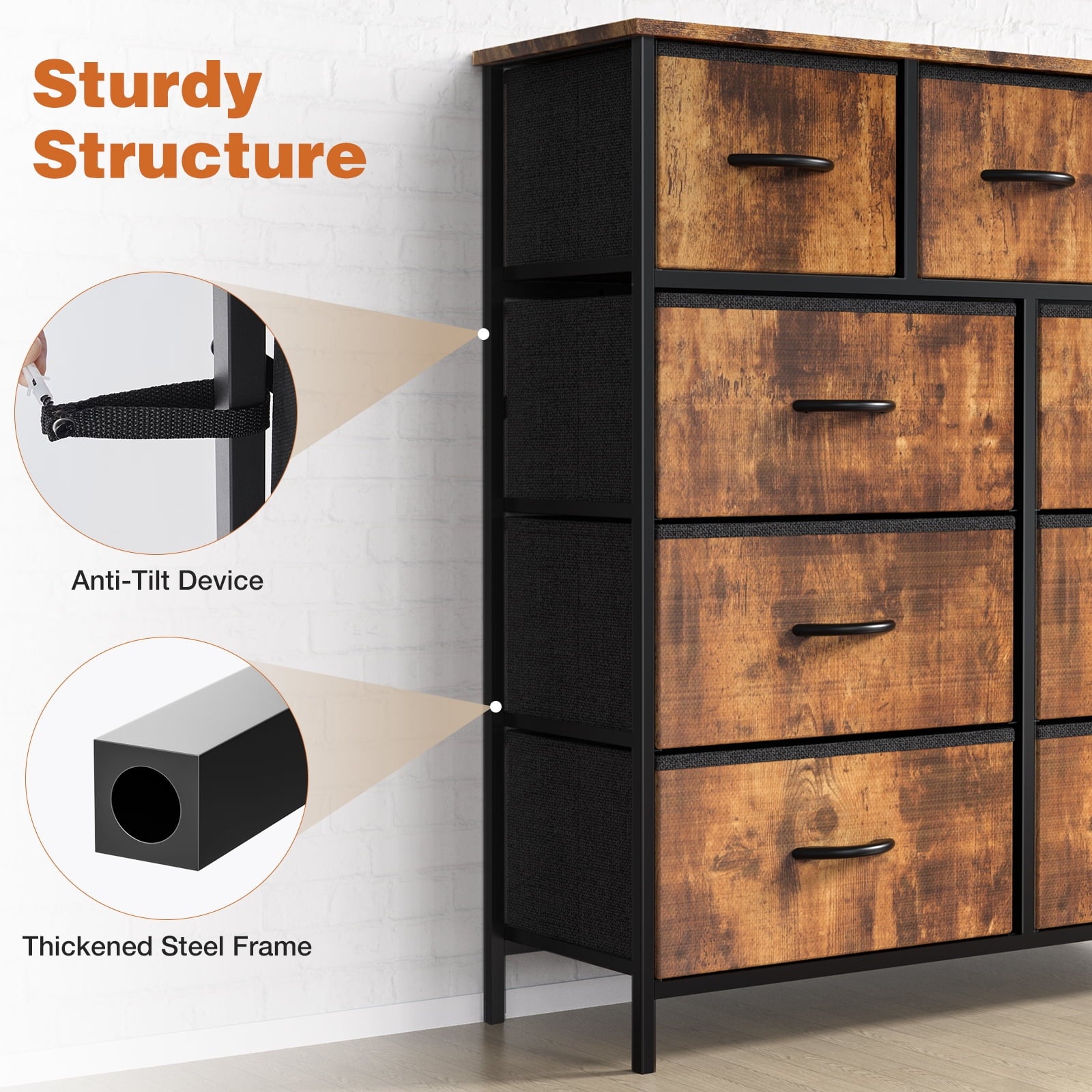 8-Drawer Fabric Dresser Storage Chest for Bedroom, Closet, Entryway, Storage Furniture for Adults, Black