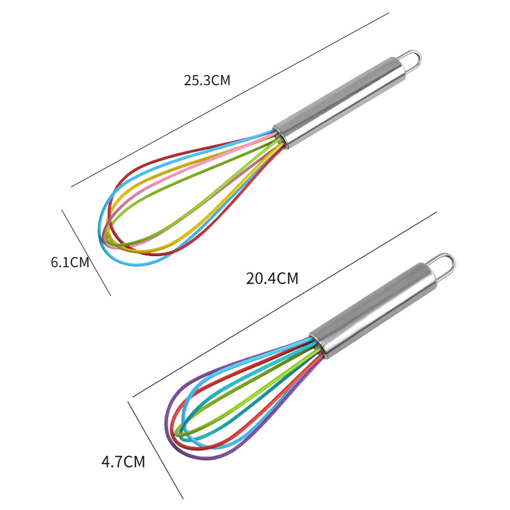 DISEN 2 Piece Silicone Whisk Set Multicolor Kitchen Tools, 10 Inches + 8 Inches