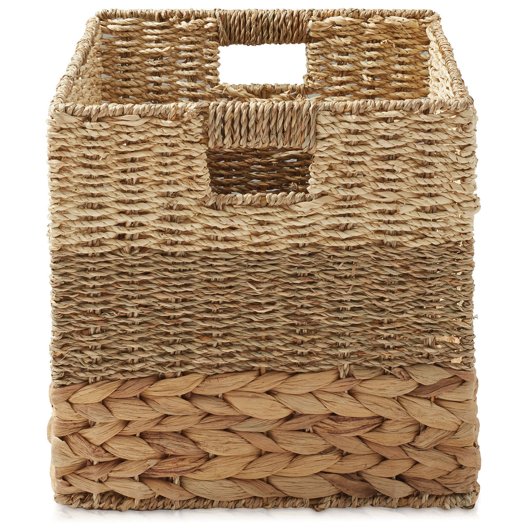 13" x 13" Water Hyacinth Storage Baskets, Natural - Set of 2 Collapsible Cube Organizers, Woven Bins for Bathroom, Bedroom, Laundry, Pantry, Shelves