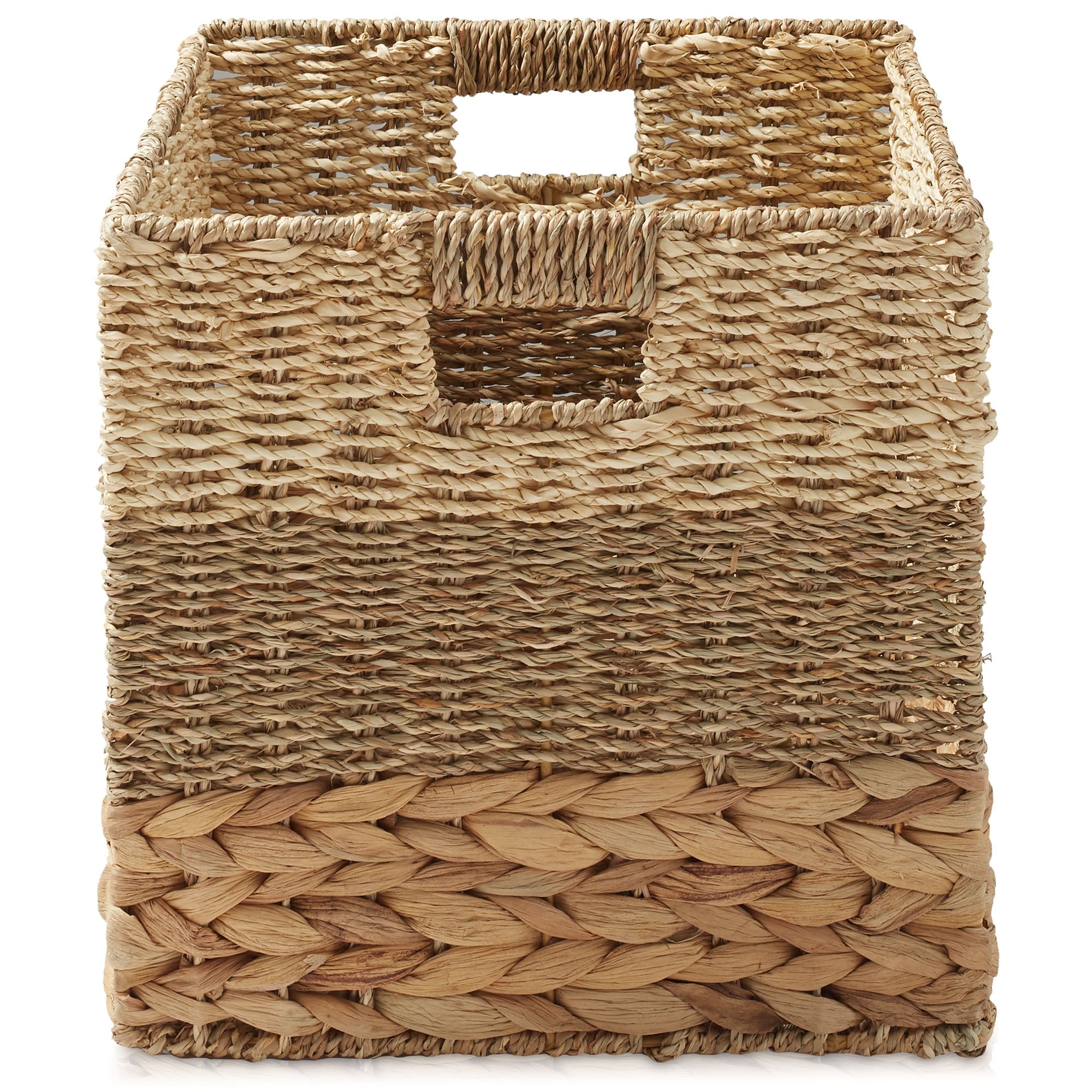 13" x 13" Water Hyacinth Storage Baskets, Natural - Set of 2 Collapsible Cube Organizers, Woven Bins for Bathroom, Bedroom, Laundry, Pantry, Shelves