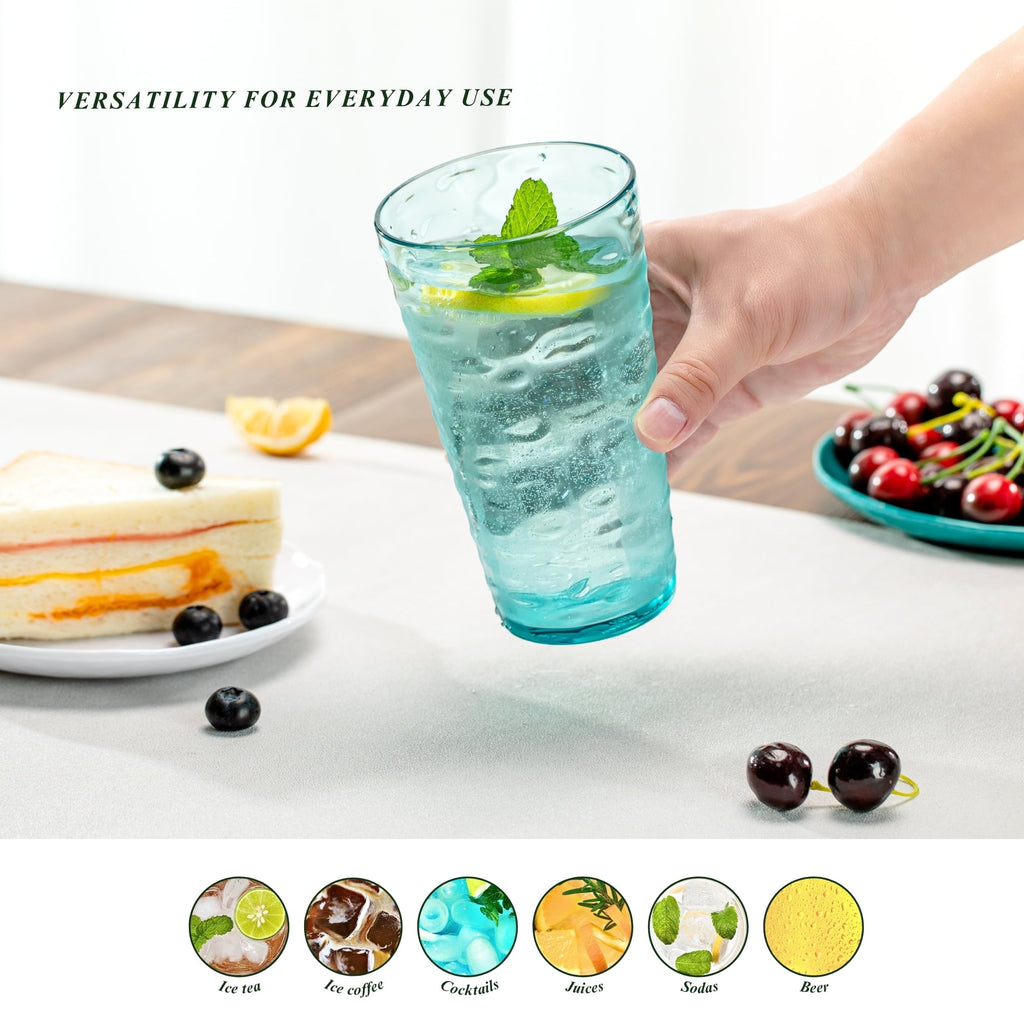 20oz Gray Acrylic Glasses Drinkware (Set of 6), Water-Ripple Shatter-Proof Plastic Tumblers