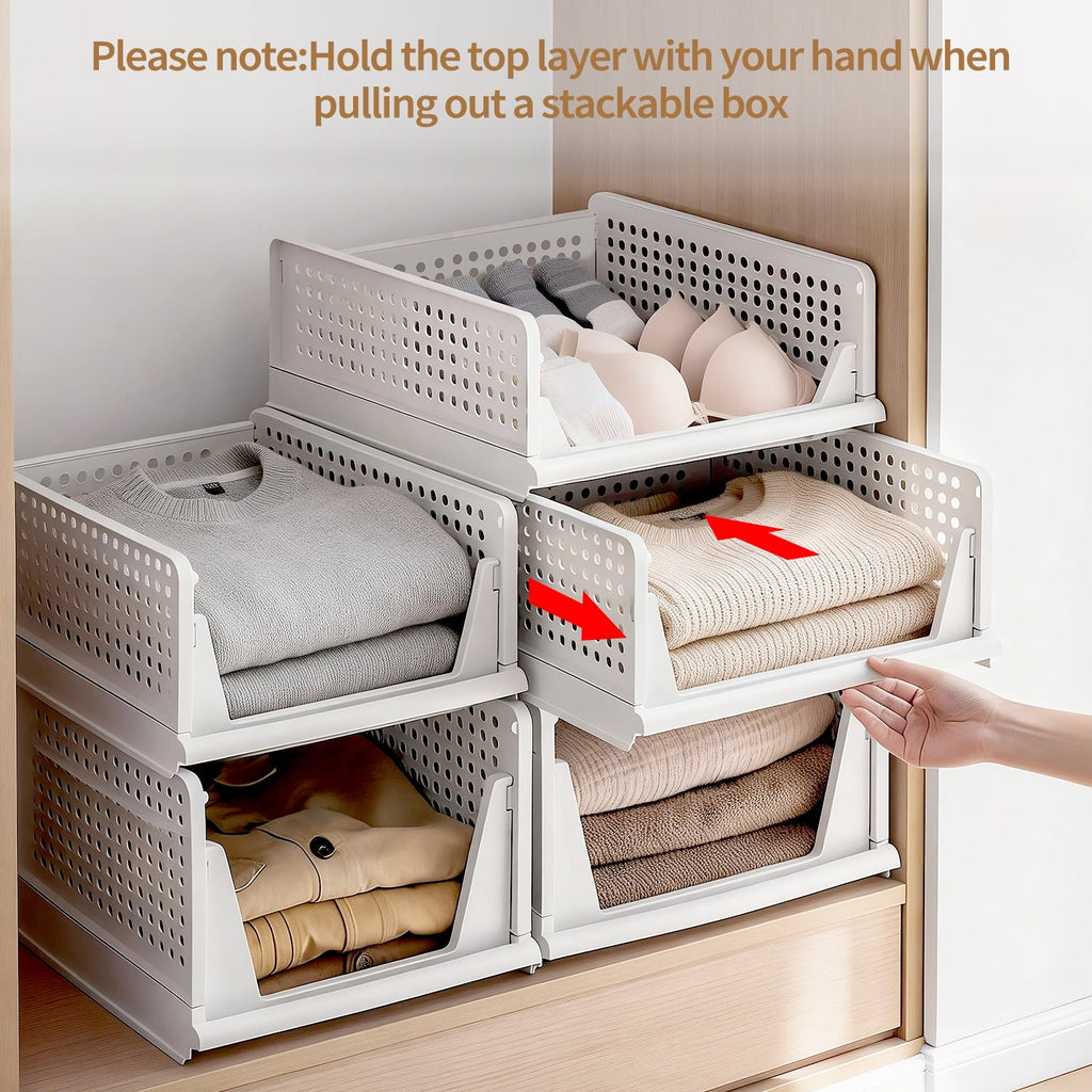 5 Pack Closet Storage Basket, Multifunctional Closet Organizer for Kitchen Bathroom Laundry Room Wardrobe Storage, Clothes Storage Drawer Organizer, White