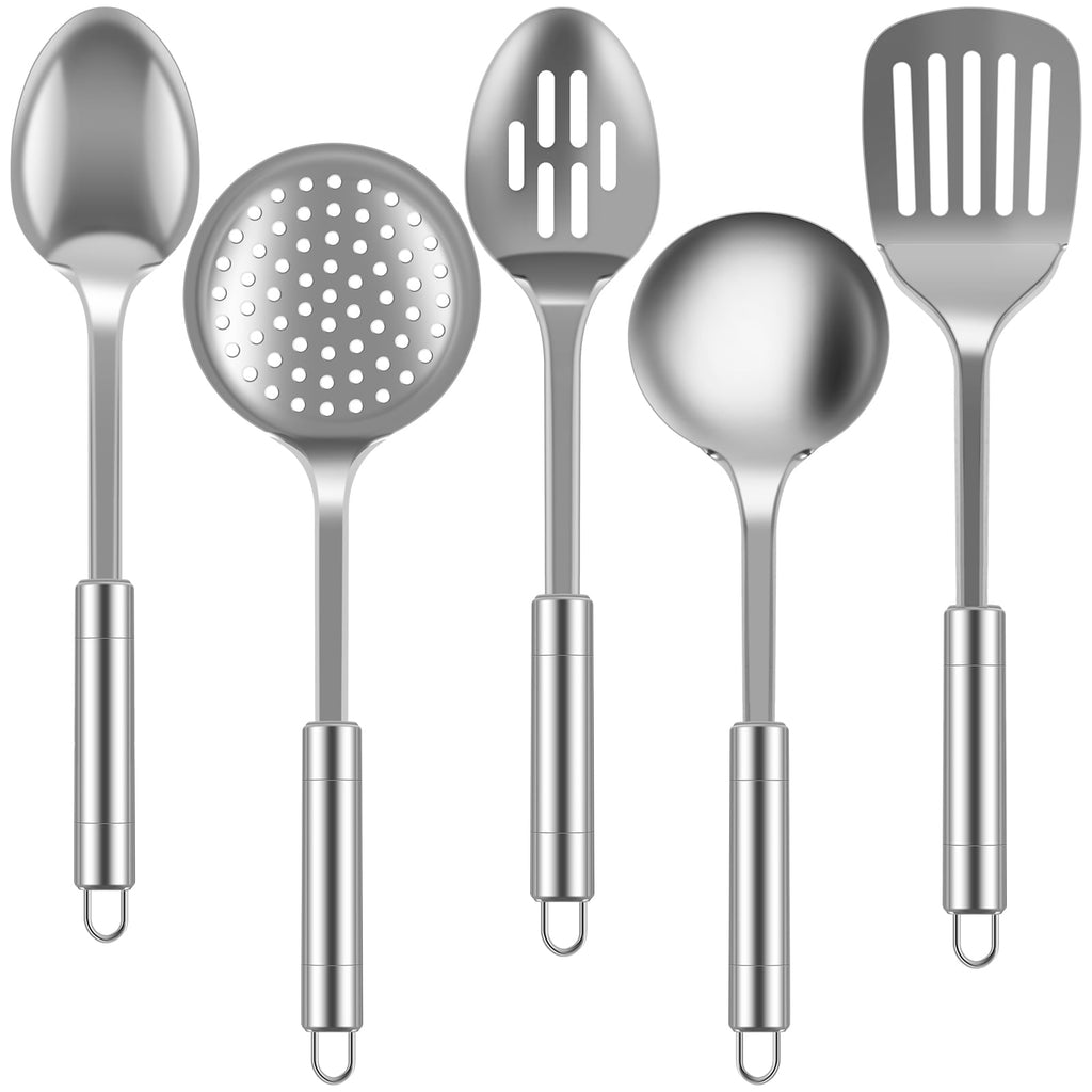 Jetcloudlive 5 Pcs Stainless Steel Utensil Set - Cooking Utensils Set Kitchen Gadgets Tools Set Spoons Spatula Sets with Handle Hanging Hole