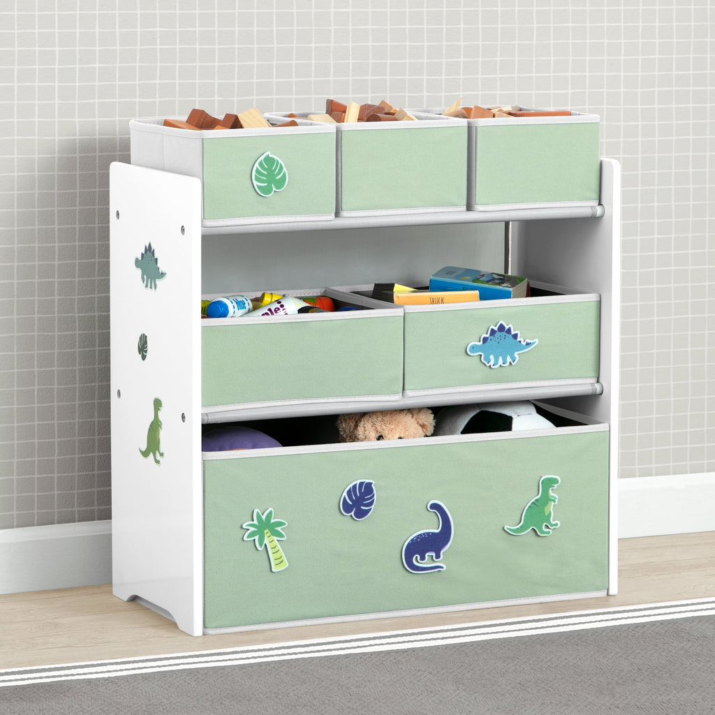 Design &amp; Store 6 Bin Toy Storage Organizer with Interchangeable Patches, Green/Pink
