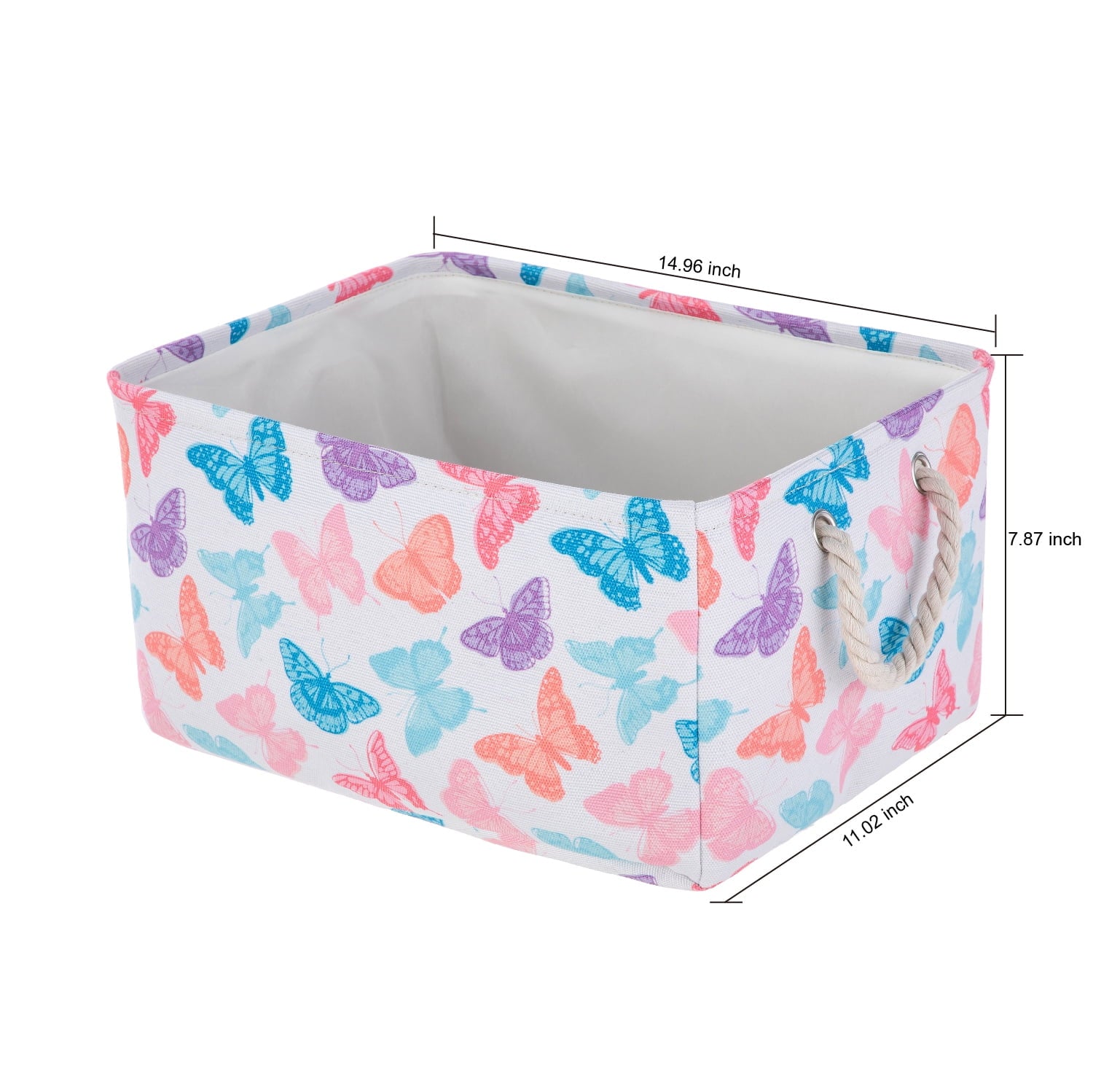 Kids Butterfly Canvas Storage Basket with Handles, 15 in x 11 in x 7.8 in