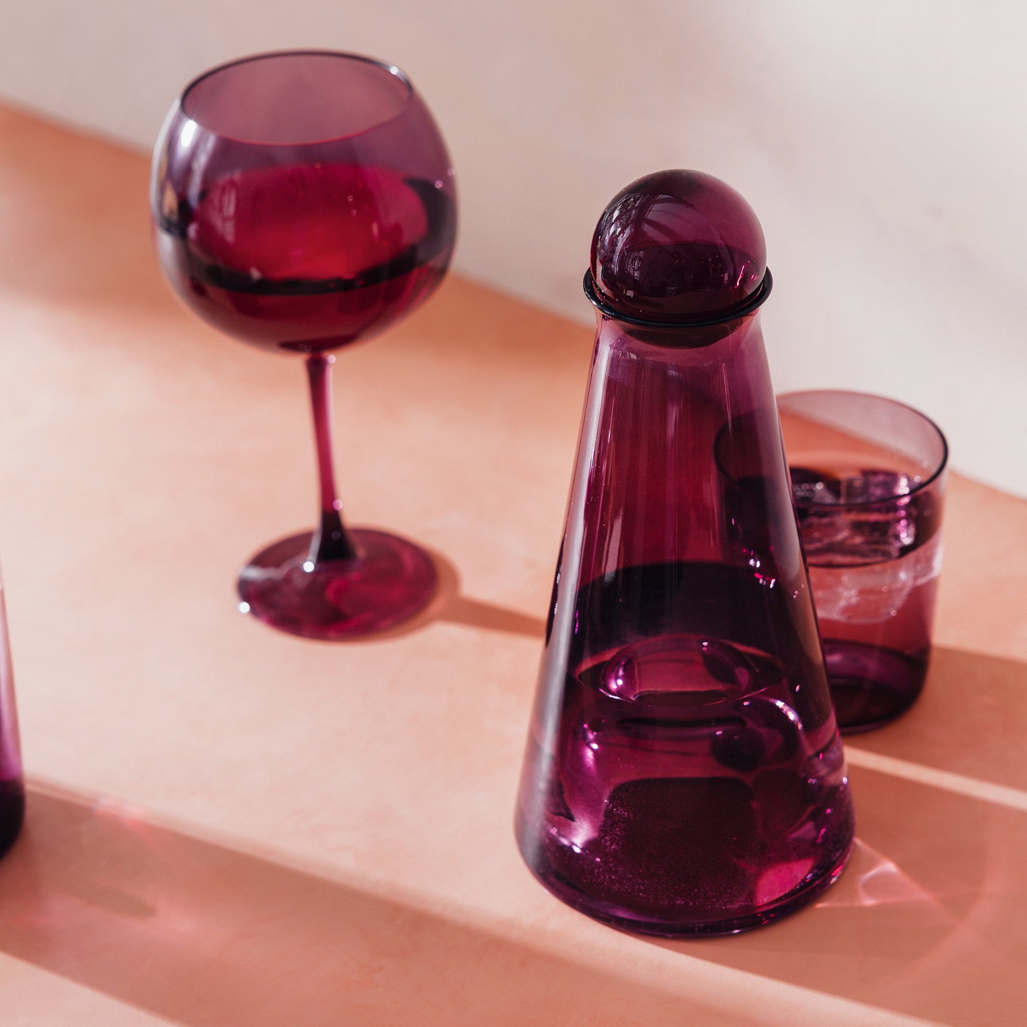Thyme &amp; Table 12 fl oz Magenta Sphere Drinking Glasses, Set of 4