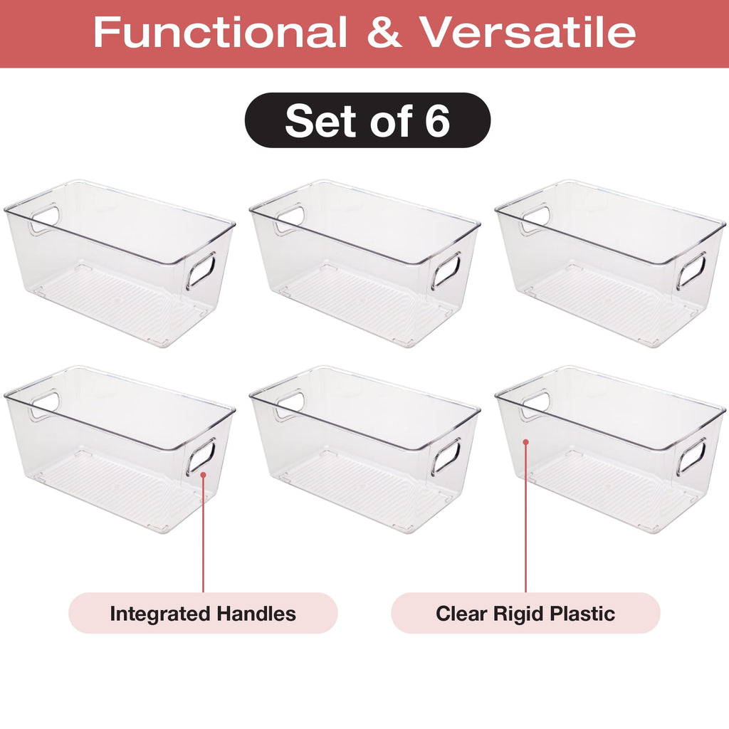 10.12" x 6.02" x 5.31" Rigid Plastic Clear Storage Bins for organizing and storing household goods, food, or Office supplies (Pack of 6) - EGP-HD-0370