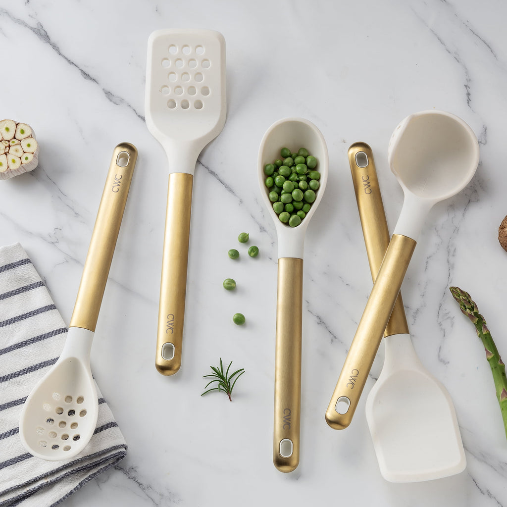 5-Piece Stainless Steel &amp; Silicone Utensil Set – &amp; Nonstick Safe
