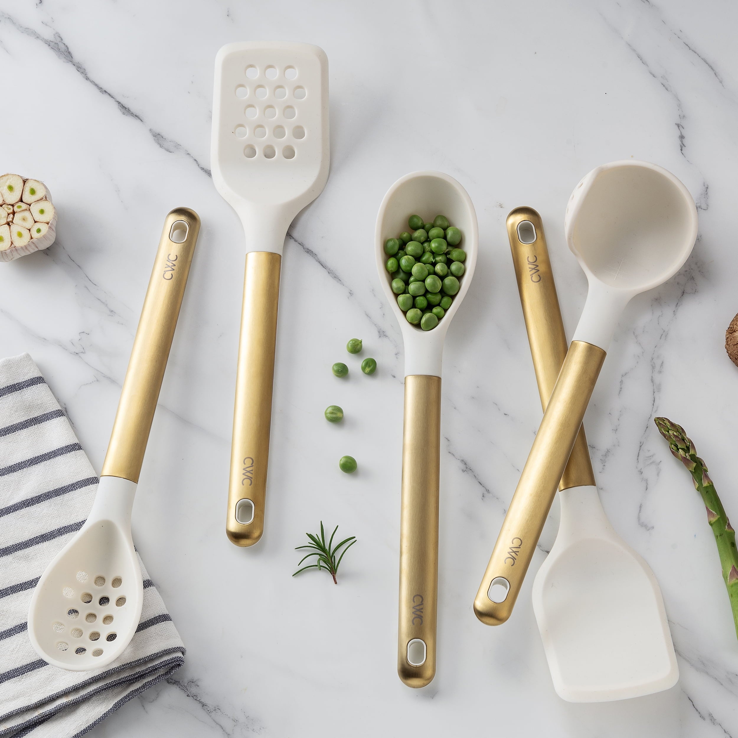 5-Piece Stainless Steel &amp; Silicone Utensil Set – &amp; Nonstick Safe