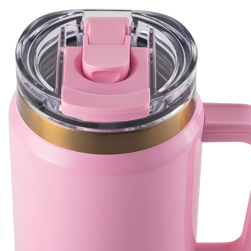 Thyme &amp; Table 32 fl oz Stainless Steel Luna Tumbler with Handle and Dual Straw Lid, Cream &amp; Black Check