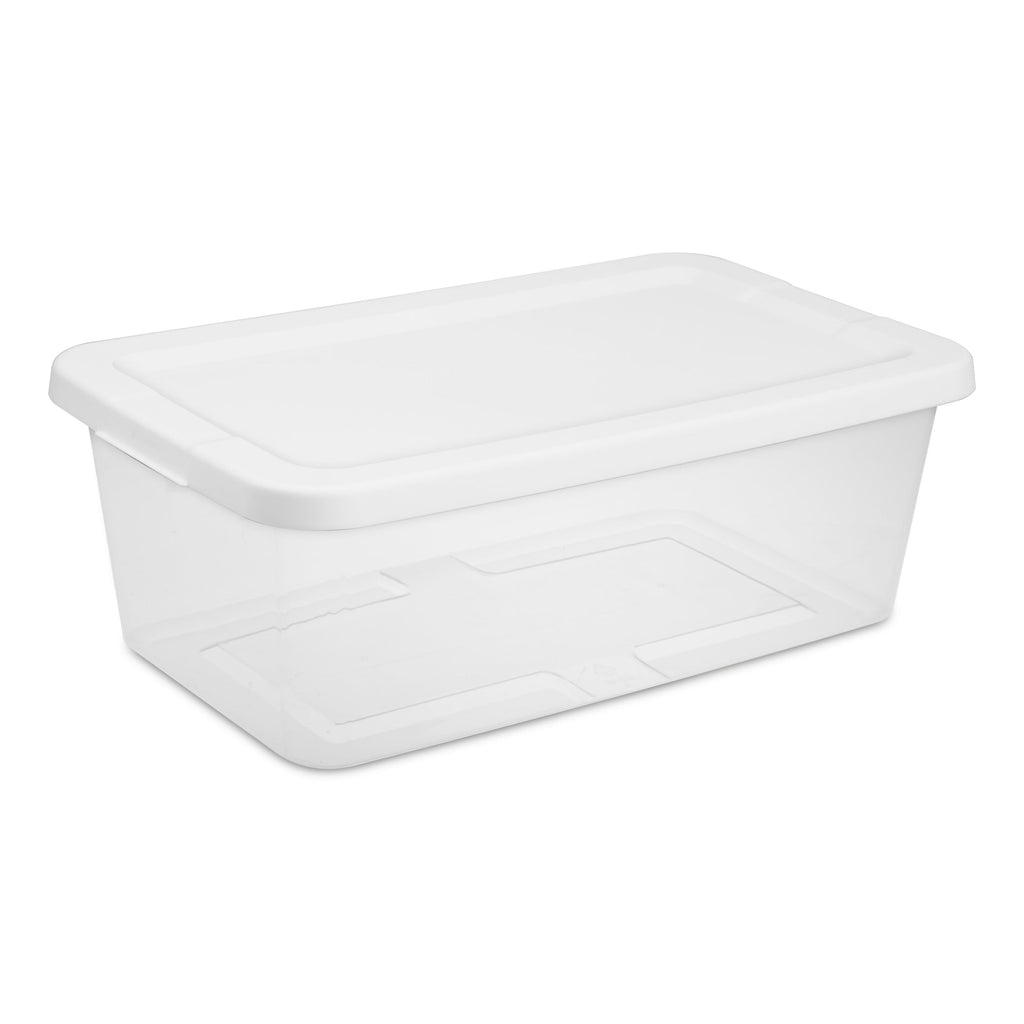 Set of (10) 6 Quart Small Storage Bins, Clear Plastic Storage Containers with Snap-on Lids, White