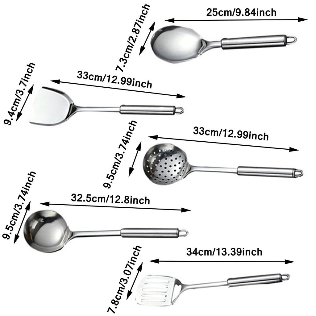 Hgehaz Silverware Set 5Pcs/Set Stainless Steel Kitchen Cooking Tools Utensil Set Spatula Spoon Scoop