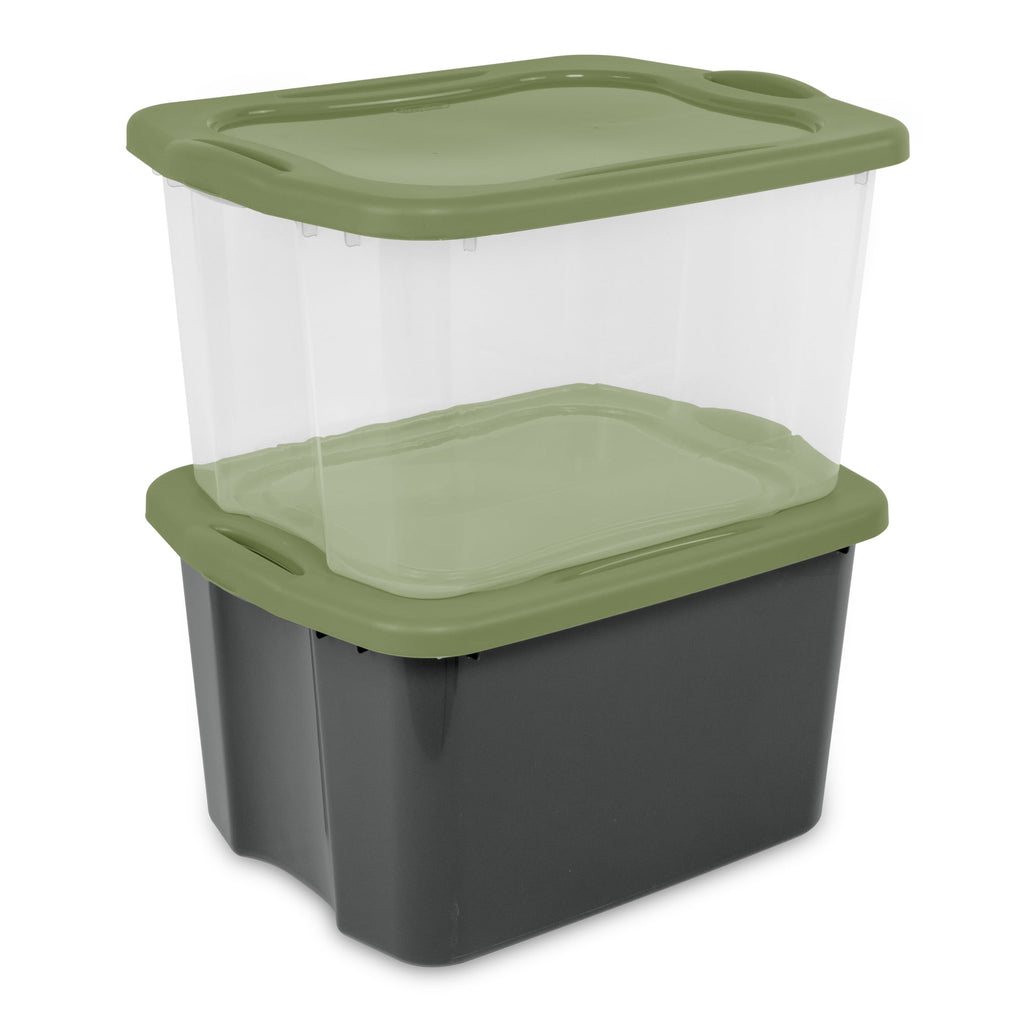 EZ Carry 70 Quart Large Storage Bin, Clear Plastic Storage Container with Full-Grip Handles, Green
