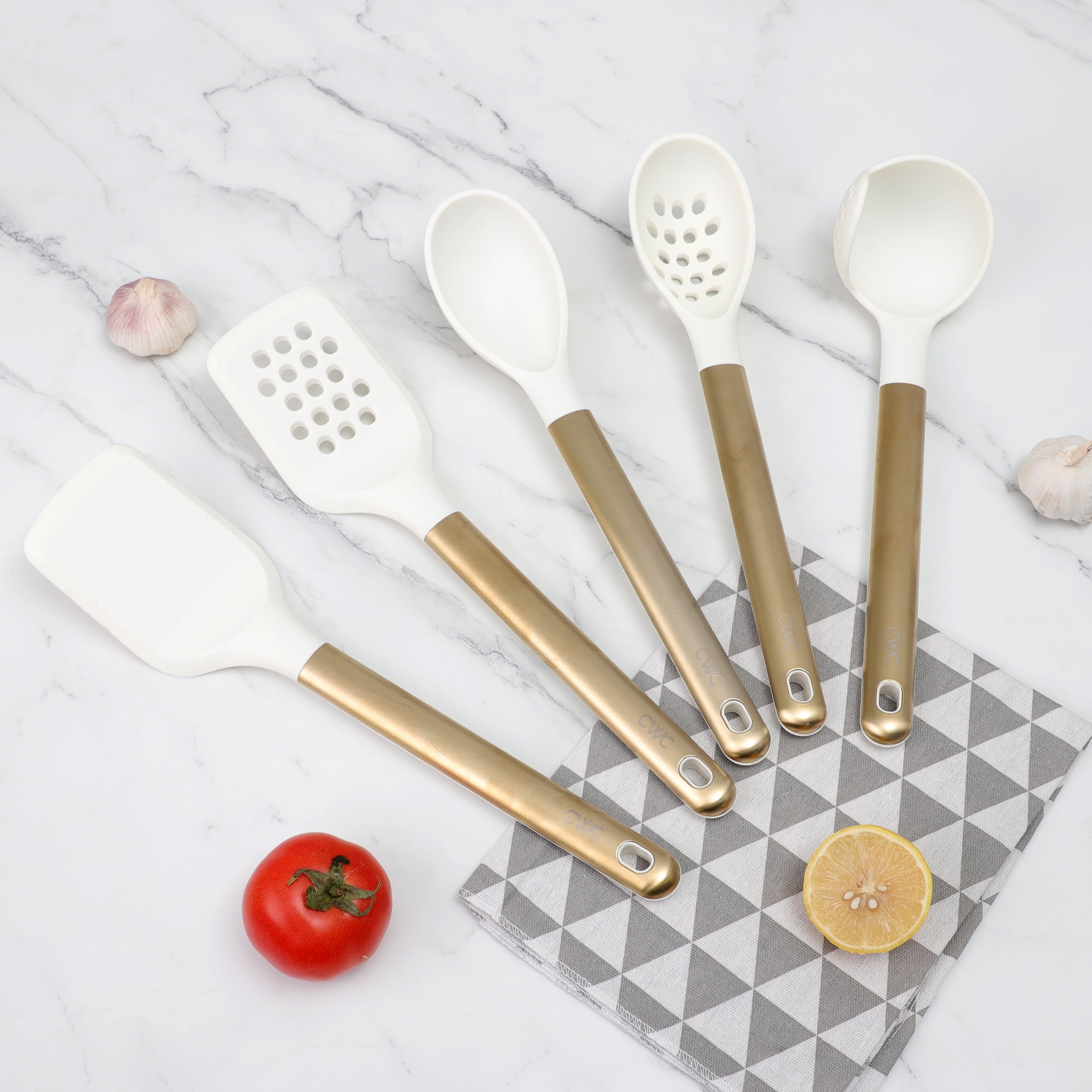 5-Piece Stainless Steel &amp; Silicone Utensil Set – &amp; Nonstick Safe