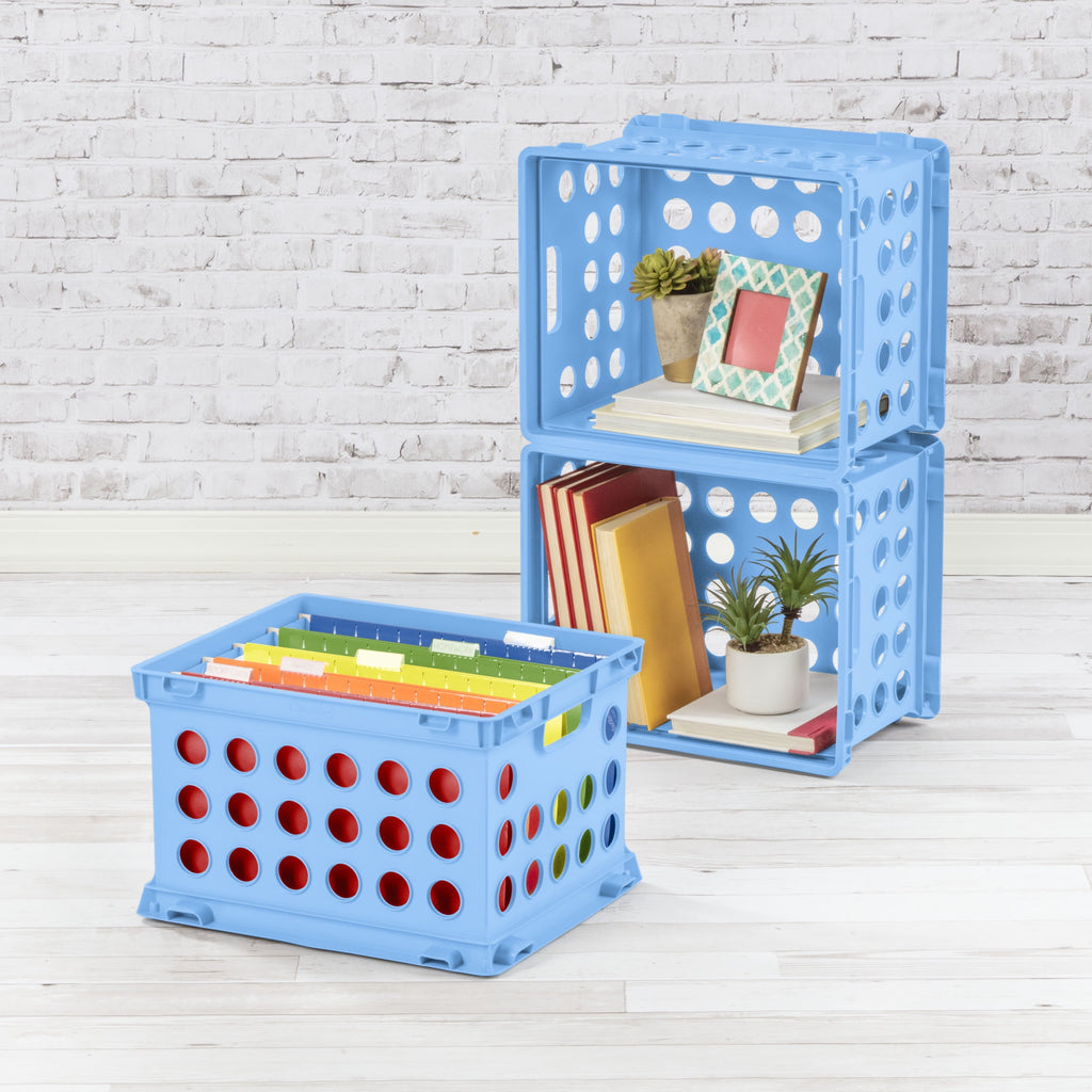 File Crate, Versatile Plastic Bin with Handles, Letter or Legal File Storage, Black, Standard Size