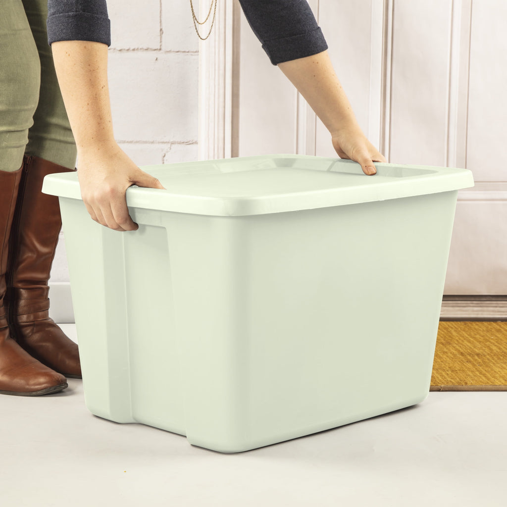 18 Gallon Tote, Plastic Storage Bin with Snap-on Lid, Light Green