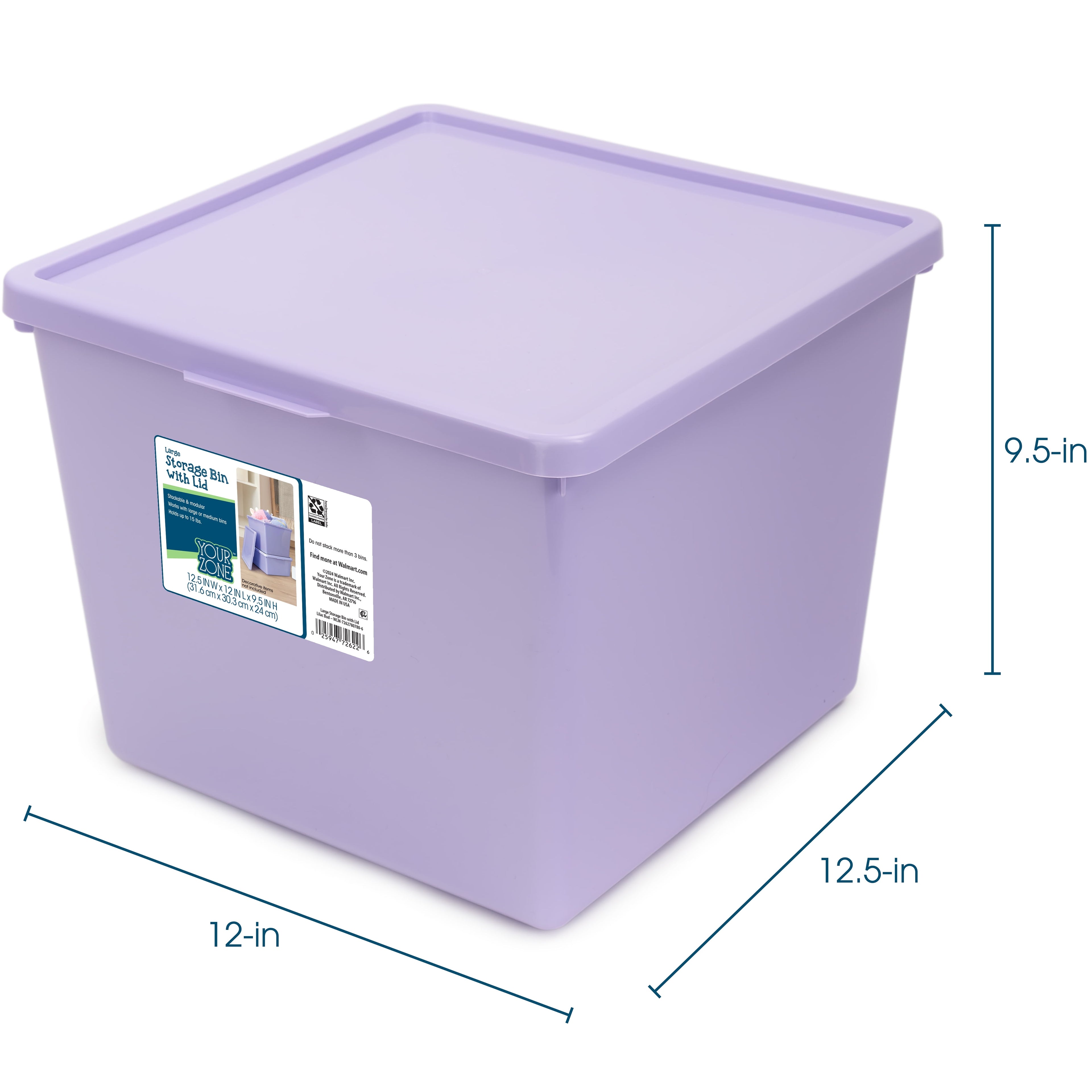 Kids Large Tinted Clear Plastic Stacking Storage Bin with Lid, Grey, 12 in x 12.4 in x 9.4 in