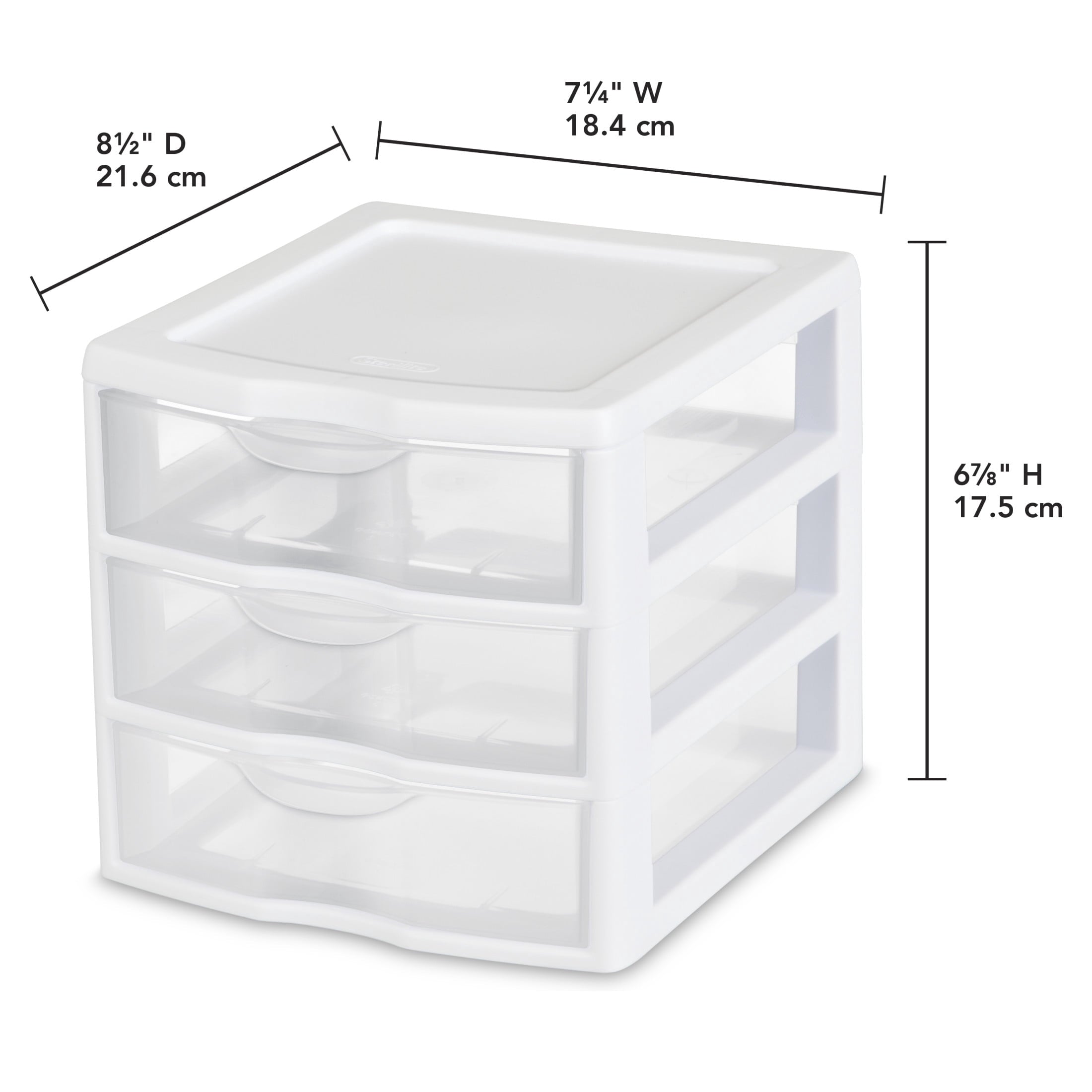 , 3 Drawer Clear Storage Bin, Desktop Drawer Storage Container, White