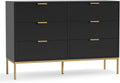 Black Dresser for Bedroom, Modern 6 Drawer Dresser, Chest of Drawers Closet Organizers and Wood Storage Clothes, White Dresser with Golden Handles for Living Room, Hallway