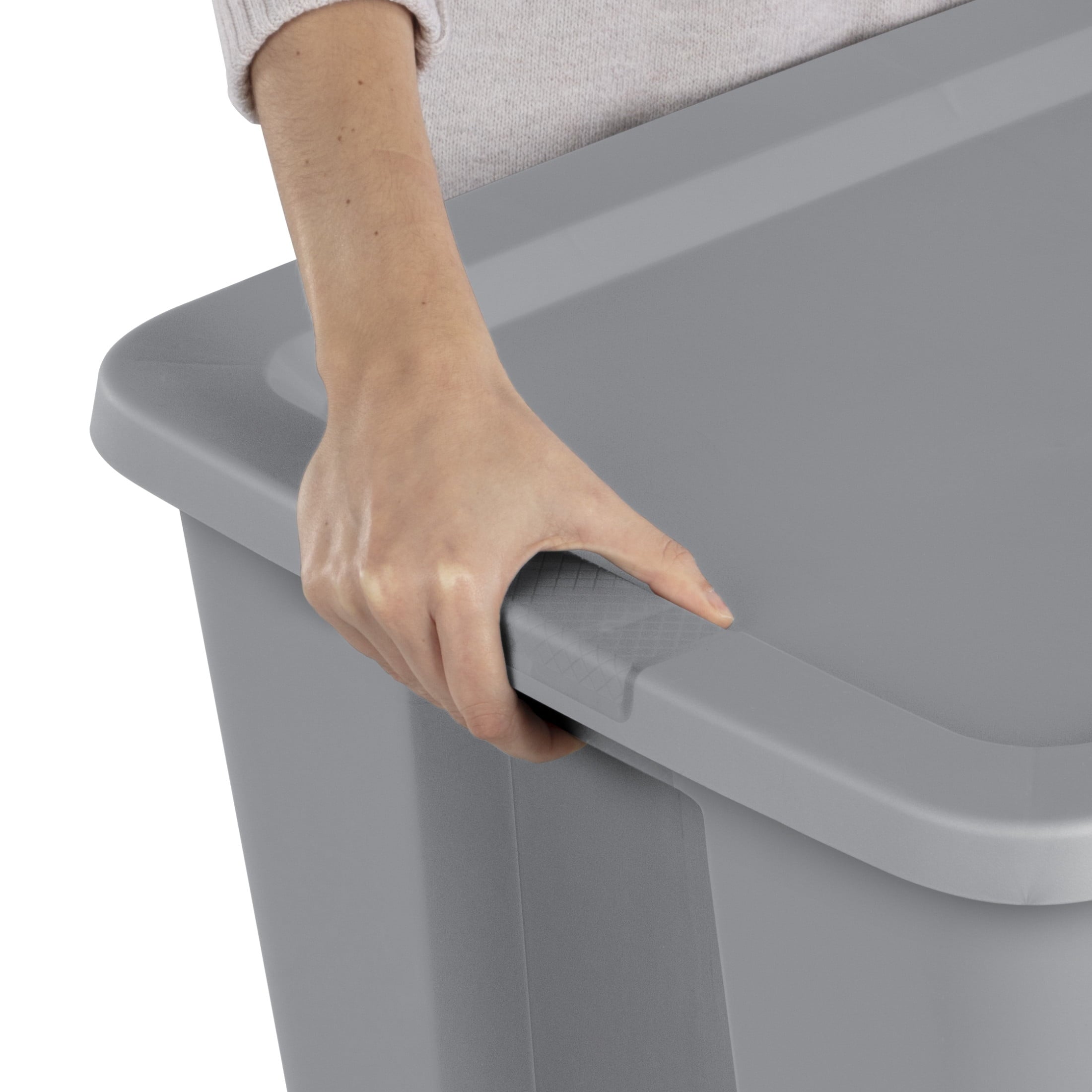 30 Gallon Extra-Large Storage Bin, Plastic Storage Container with Snap-On Lid, Gray
