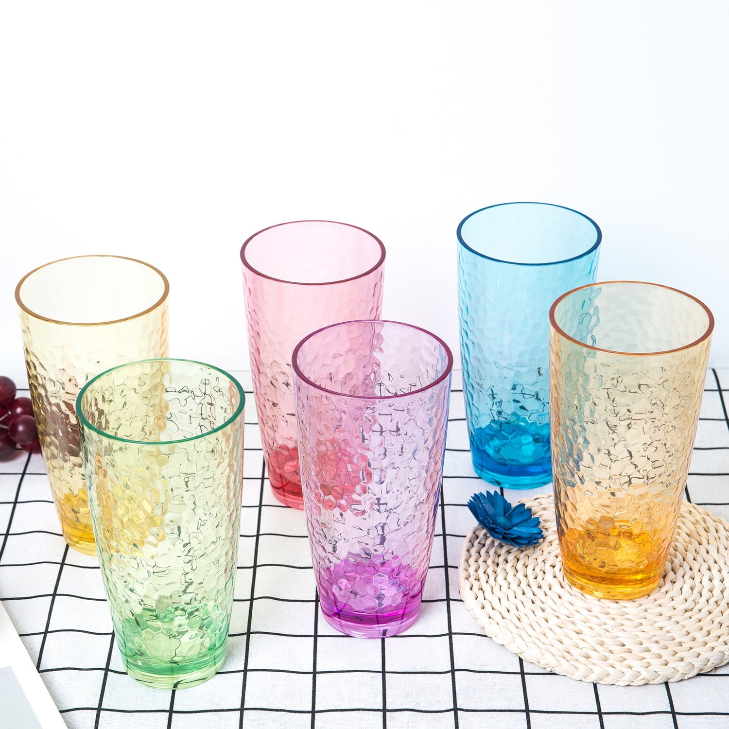 26-Ounce Large Acrylic Glasses Plastic Tumbler/Drinking Cups,Set of 6 Multi-Hammered Style,BPA Free