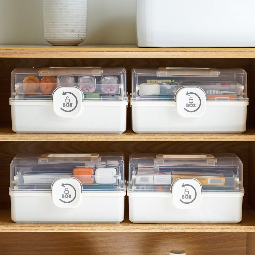 5 Layer storage bins with lid Stack &amp; Carry Box Plastic Handled with Removable Tray for Craft Adult
