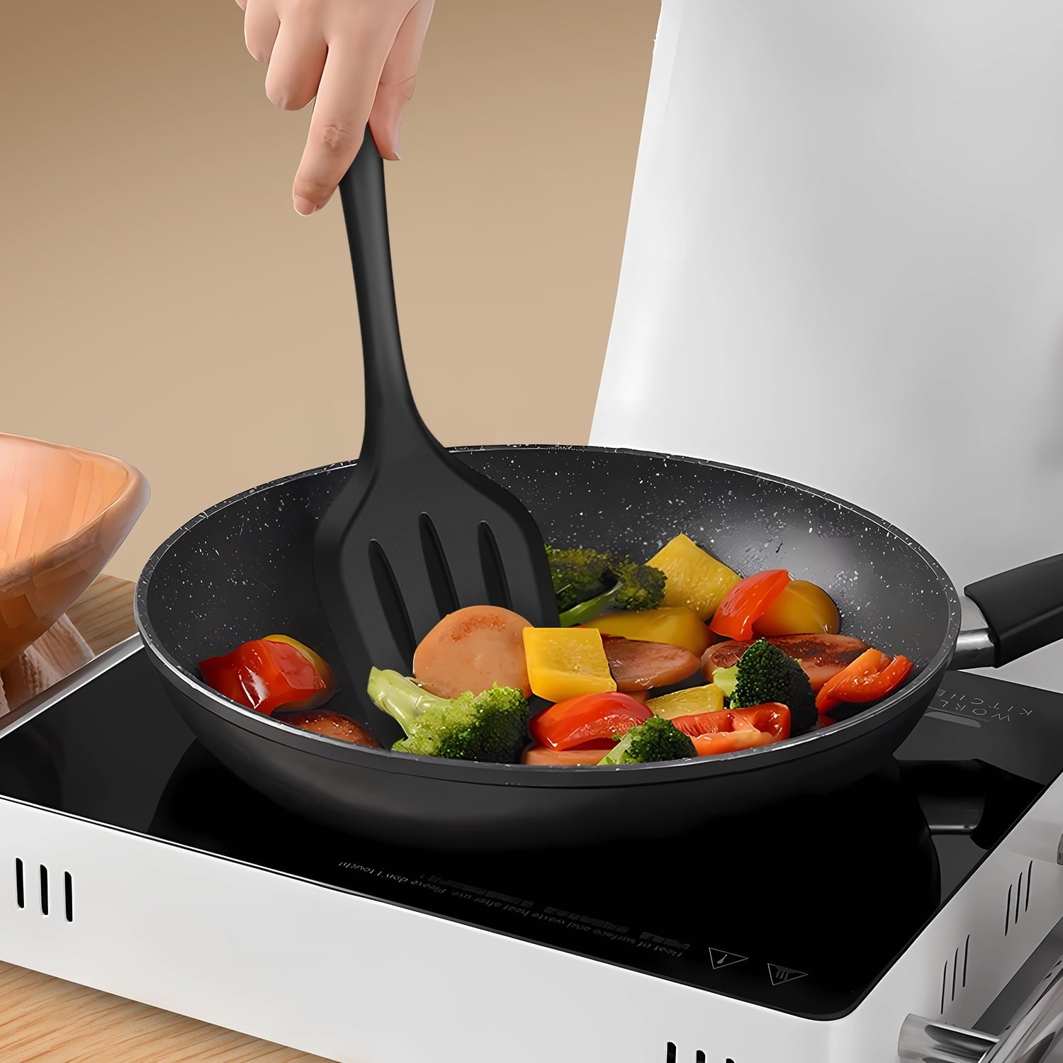 Black Silicone Cooking Utensils Set - 446°F Kitchen Utensils,Turner Tongs,Spatula,Spoon,Brush,Whisk,Kitchen Utensil Gadgets Tools Set for Nonstick Cookware, (BPA Free)