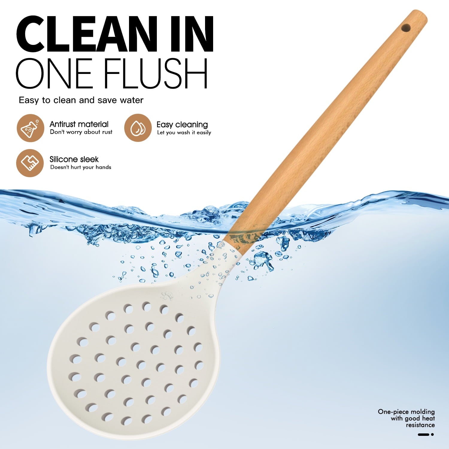 Kitchen Cooking Utensils Set, 33 pcs Non-stick Silicone Cooking Kitchen Utensils Spatula Set with Holder, Wooden Handle Silicone Kitchen Gadgets Utensil Set (Cream White)