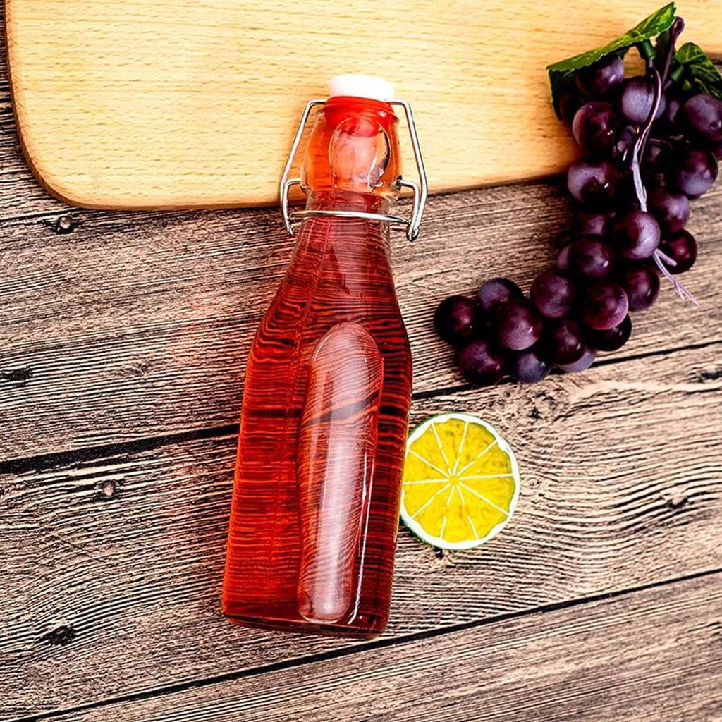 Swing Top Glass Bottles 8 Pack, 8.5 oz Flip Top Beer Brewing Bottle, Airtight Stopper Cap Lid, Bonus 2 Bottle Pourer for 2nd Fermentation, Kombucha, Kefir, Vanilla Extract, Coquito, Juice, Tea