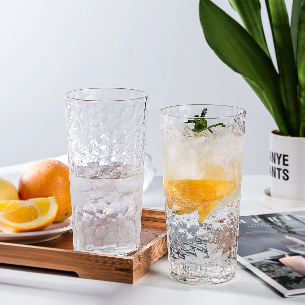 Hammered 24 ounce Plastic Drinking Tumbler Acrylic Glasses, Set of 8 Multicolor