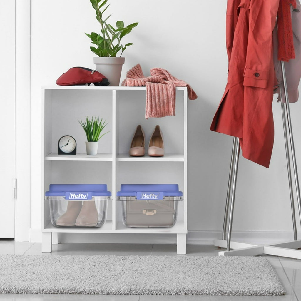 (2 pack) Hefty 18 Quart Clear Plastic Latched Storage Bin with Blue HI-RISE Lid, Adult