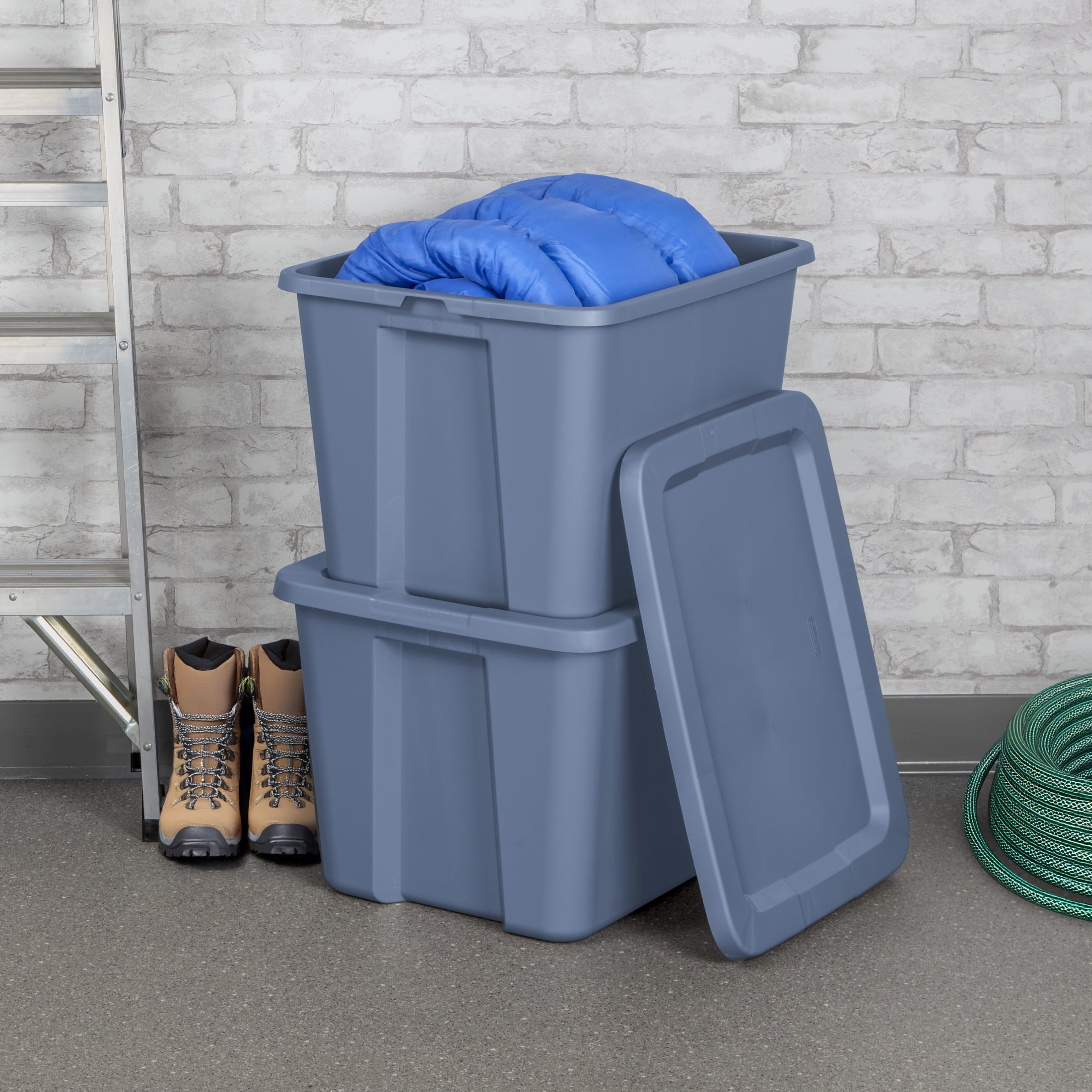 Large Storage Bin, 18 Gallon Plastic Storage Container with Snap-On Lid, Blue