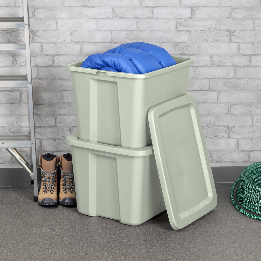 18 Gallon Tote, Plastic Storage Bin with Snap-on Lid, Light Green