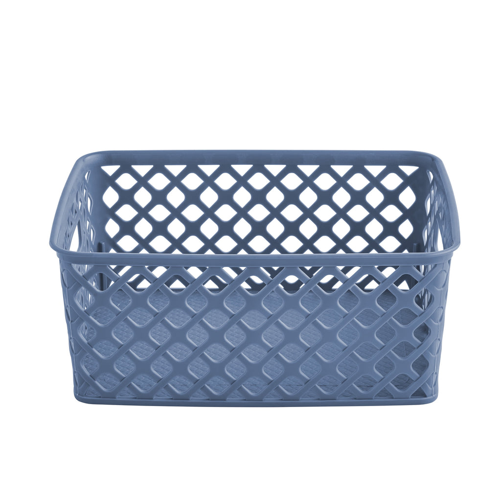 Small White Decorative Plastic Storage Basket, 10 in x 8 in x 4 in