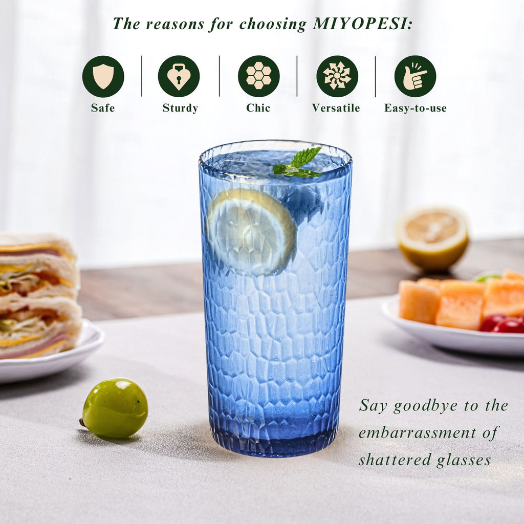 22oz Blue Acrylic Glasses Drinkware (Set of 6), Honeycomb Shatter-Proof Plastic Tumblers