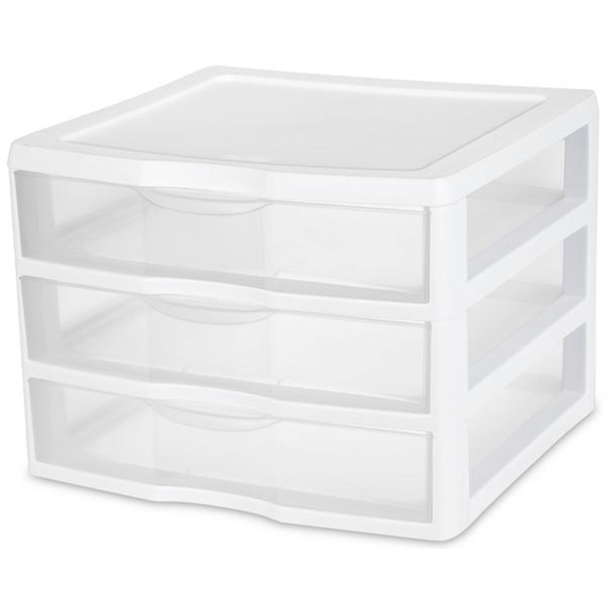 Wide 3 Drawer Unit, Clear Plastic Countertop or Desktop Drawers, White