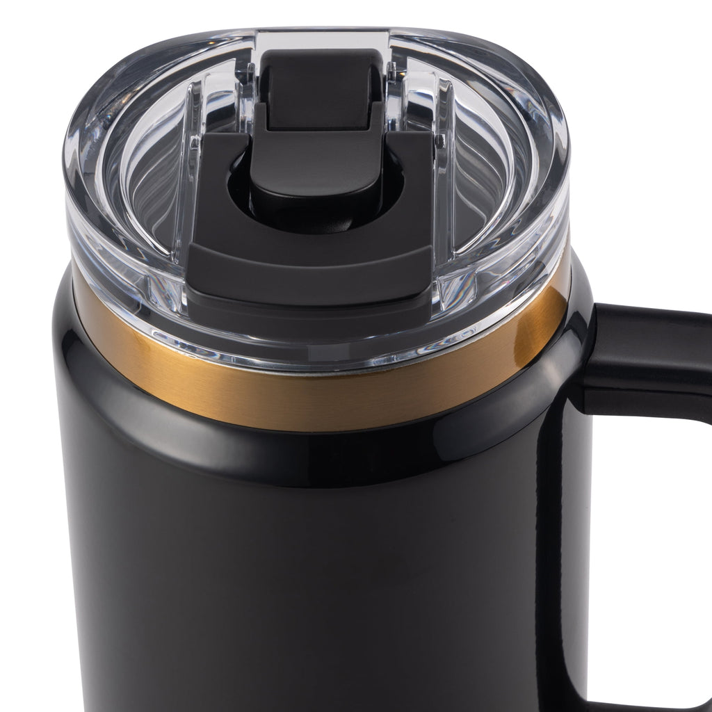Thyme &amp; Table 32 fl oz Stainless Steel Luna Tumbler with Handle and Dual Straw Lid, Cream &amp; Black Check